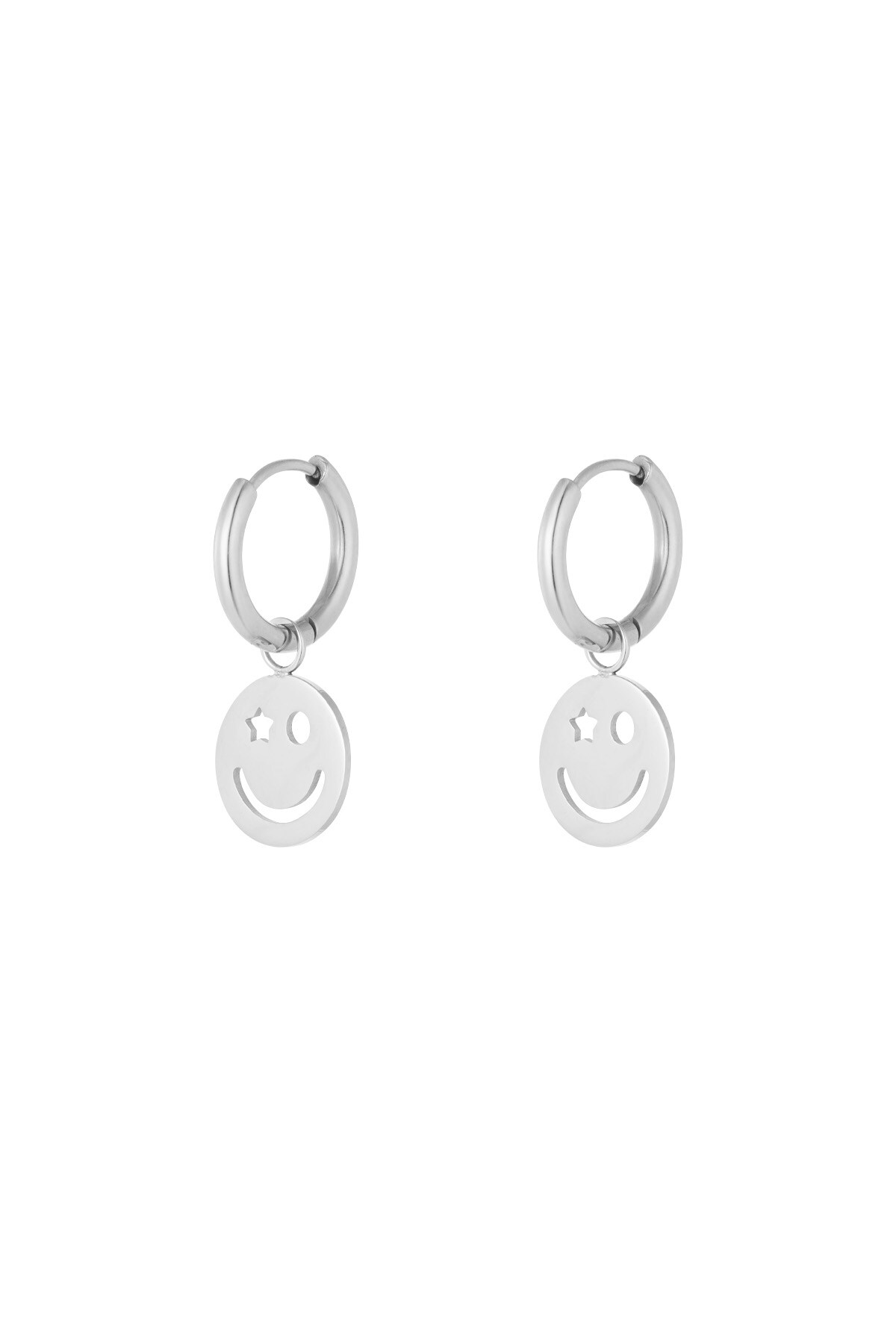 Earrings be happy smiley - Silver color h5 