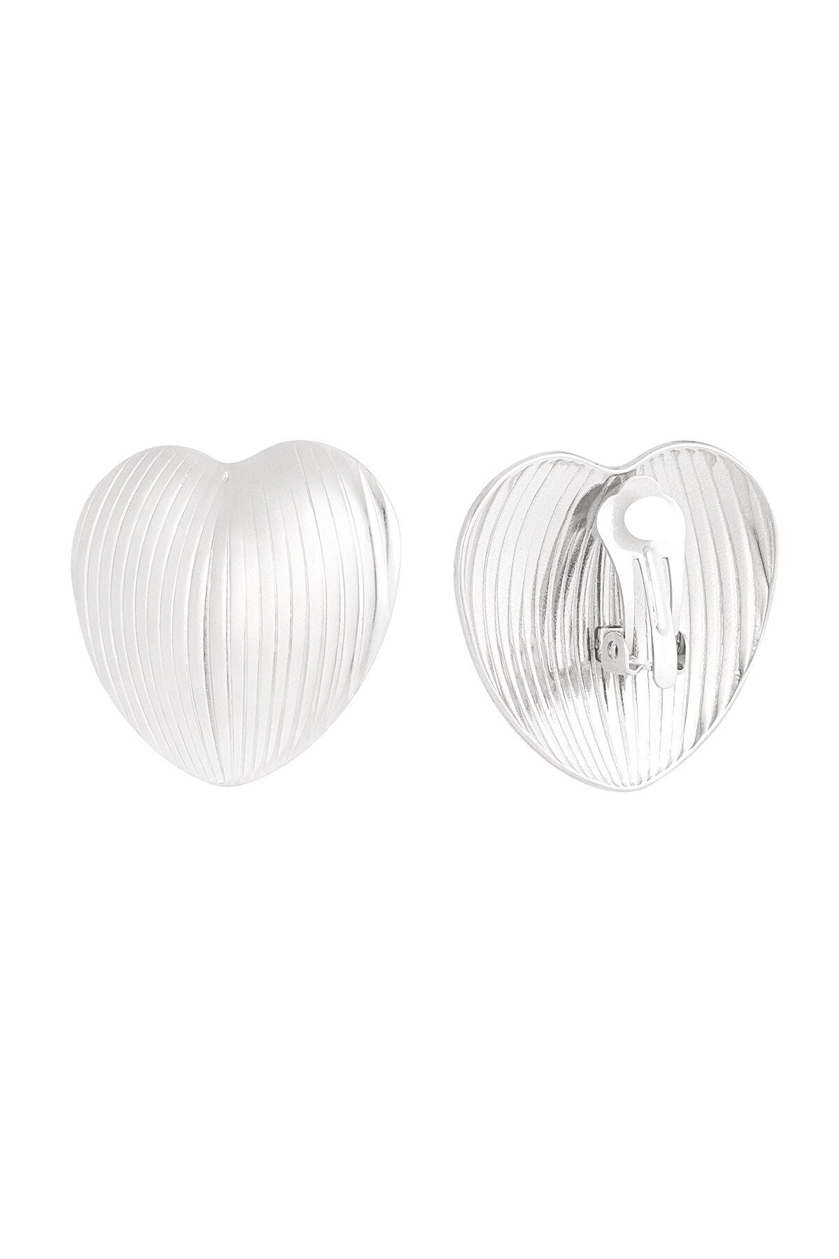 Clip earrings heart statement - Silver color h5 