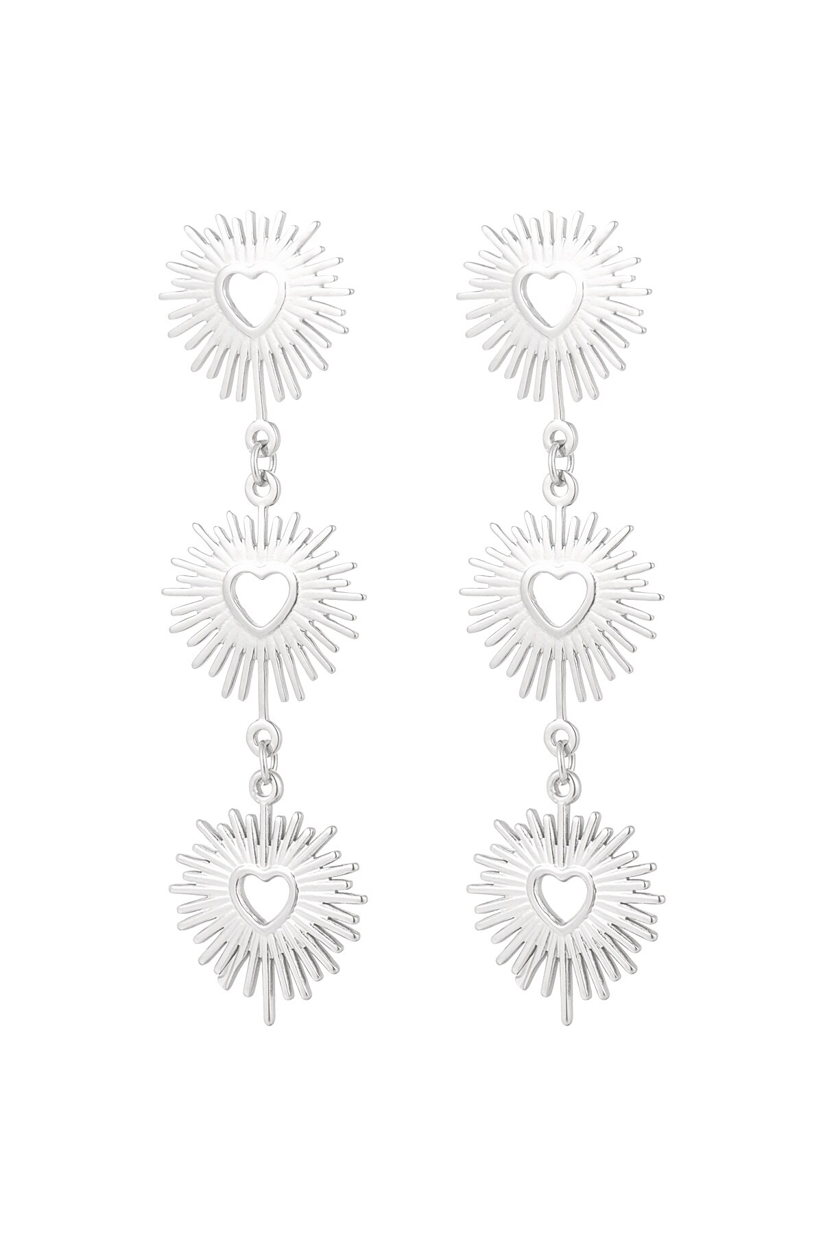 Earrings heart fireworks - Silver color h5 