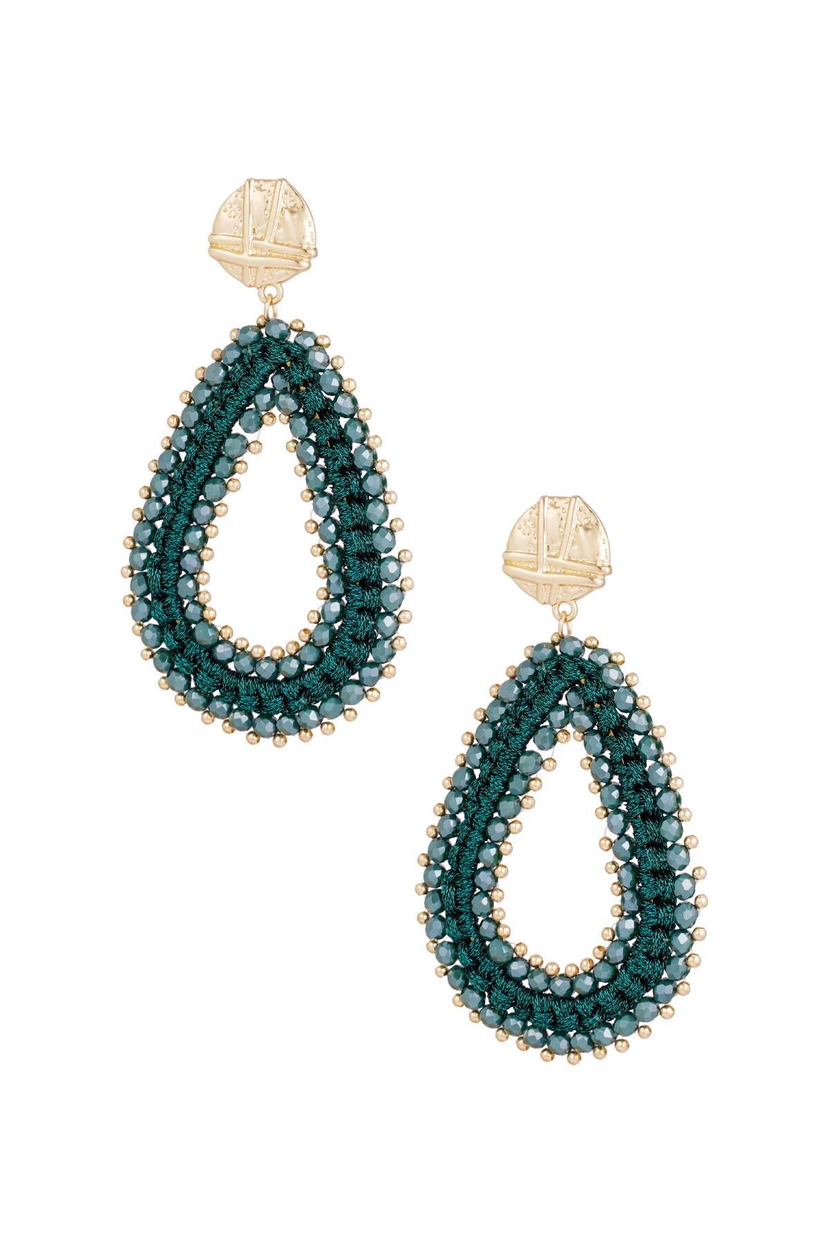 Shimmering Drop Beads Earrings - Dark Green h5 