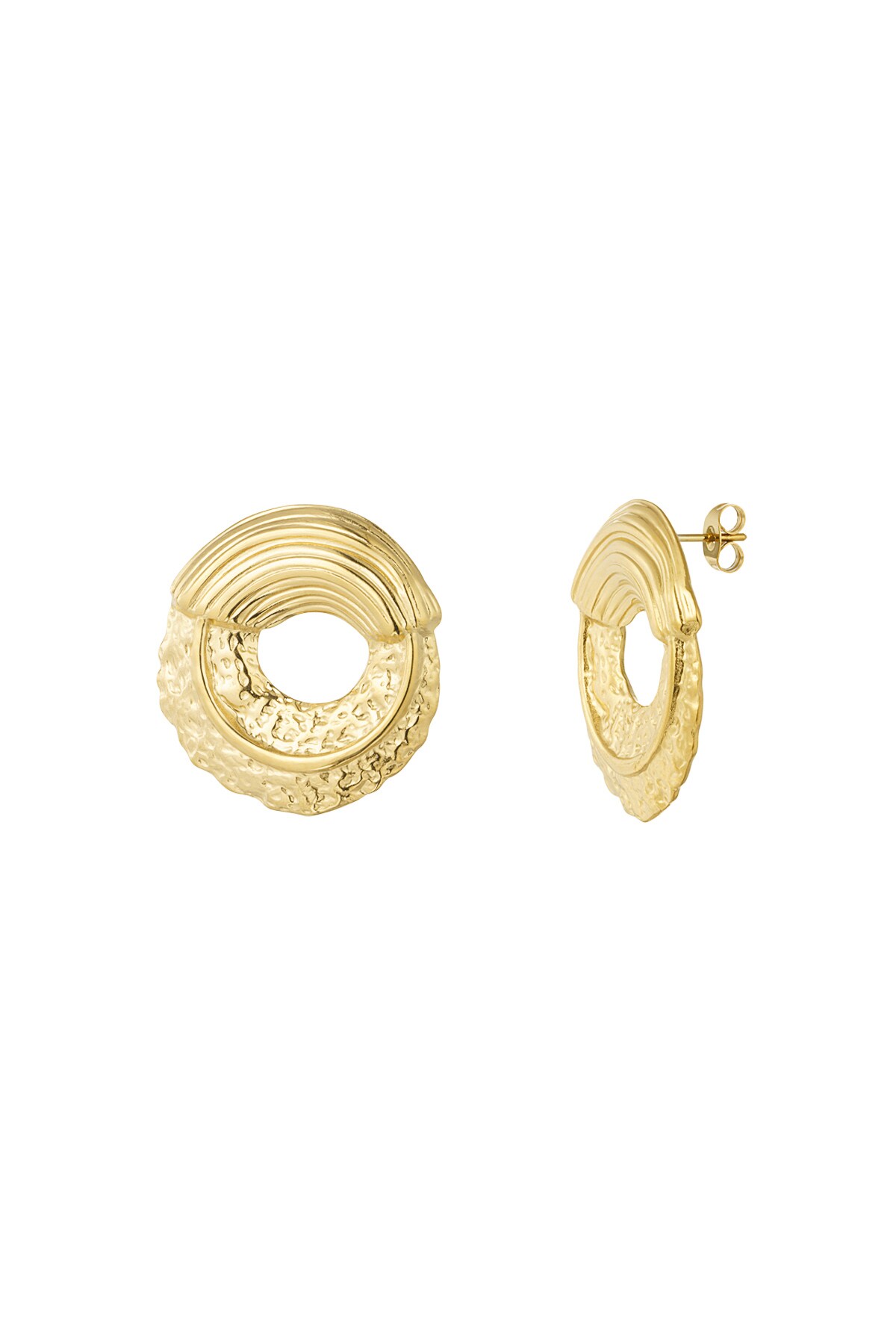 Earrings structured round - Gold color h5 