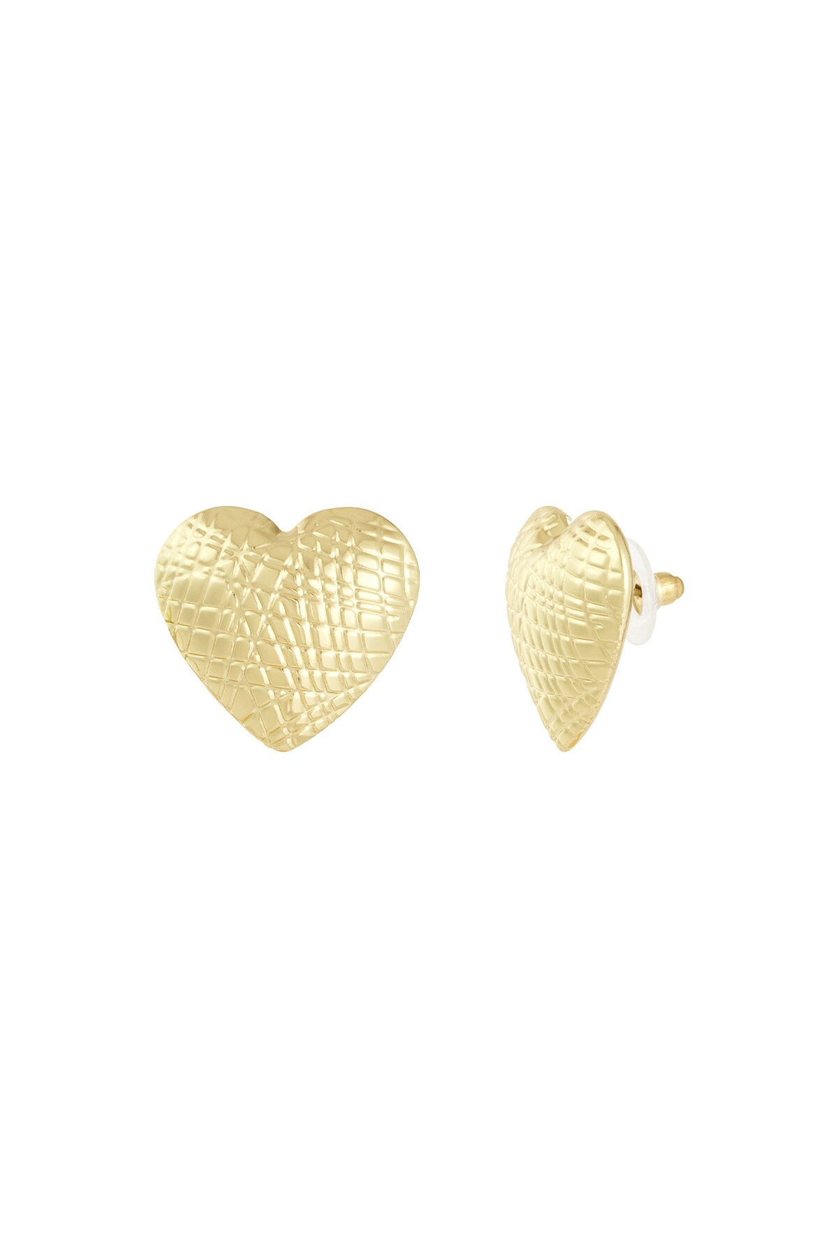 Textured heart earrings - Gold color 