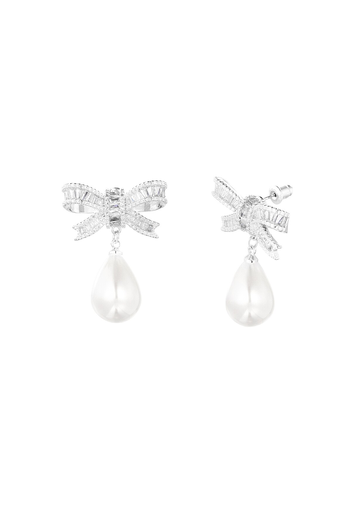 Classic bow & pearl earrings - Silver color h5 Picture3