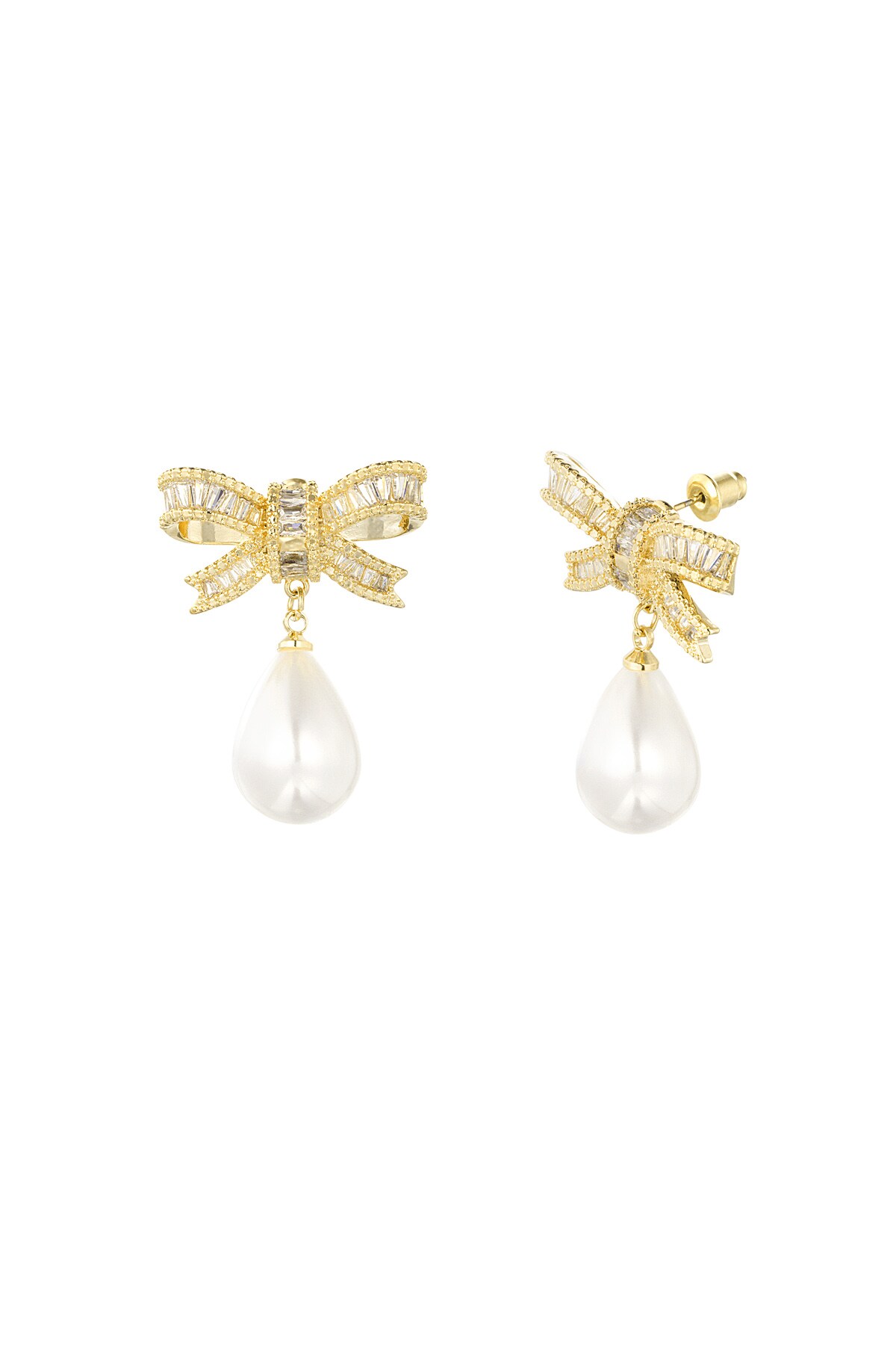 Classic bow & pearl earrings - Gold color h5 Picture3