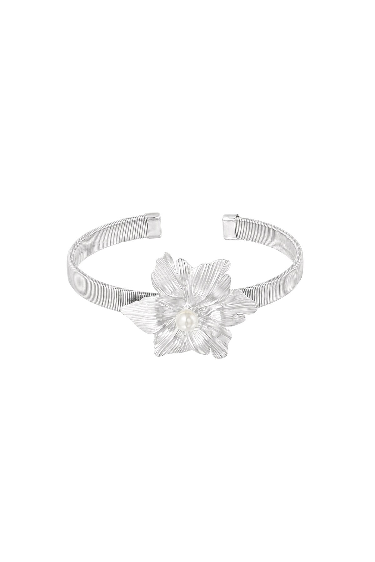 Blooming Flower bangle bracelet - Silver color h5 