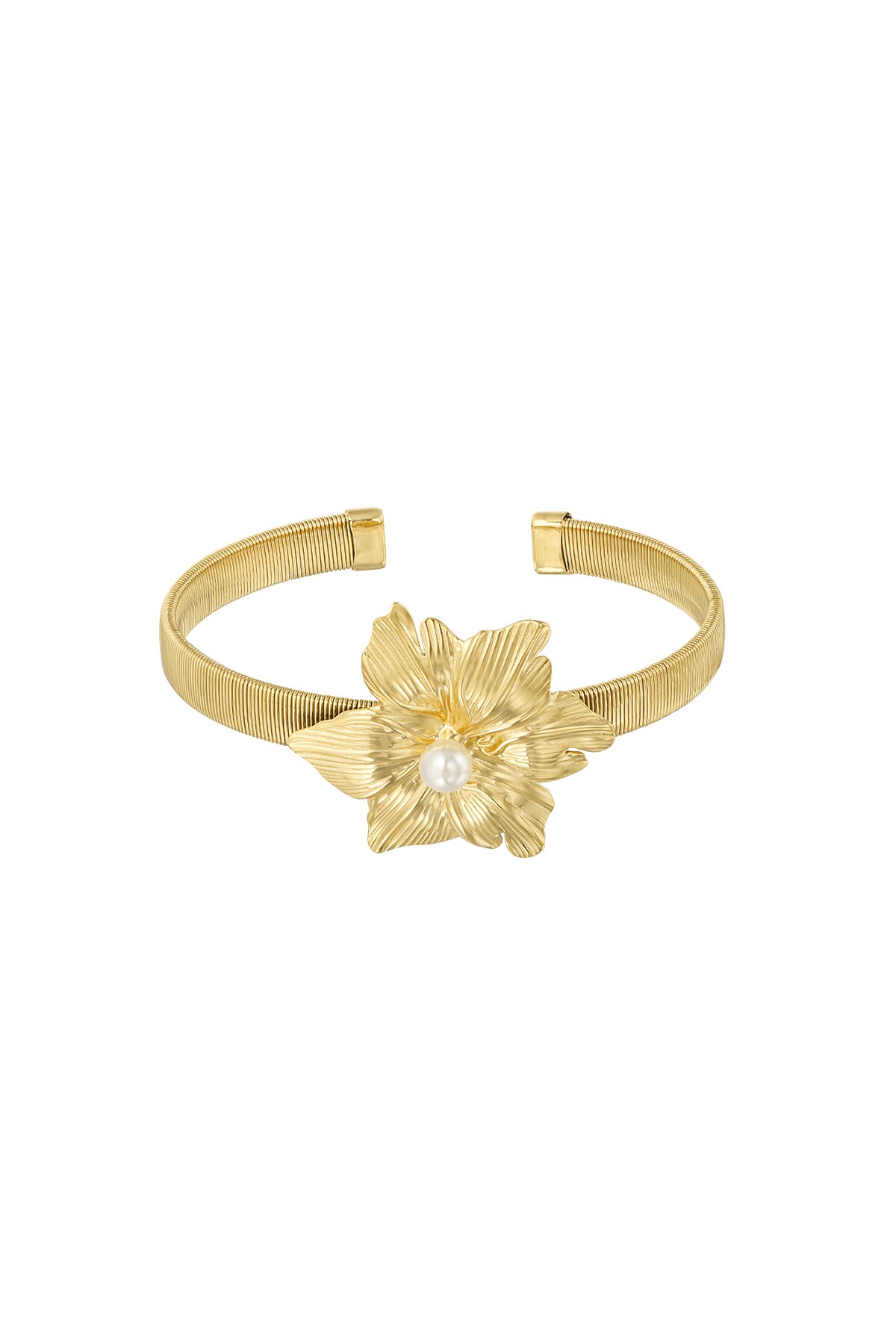 Blooming Flower bangle bracelet - Gold color 