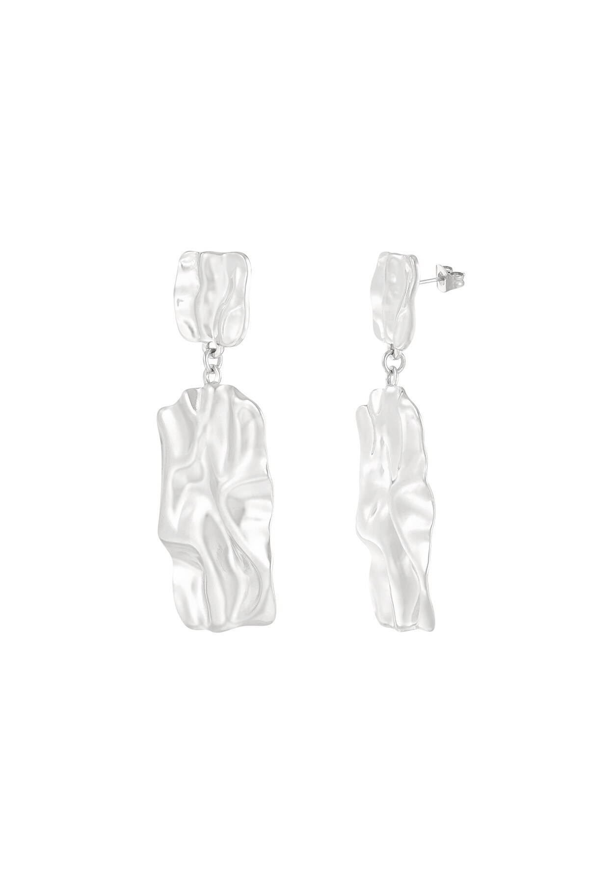 Long statement texture earrings - Silver color h5 