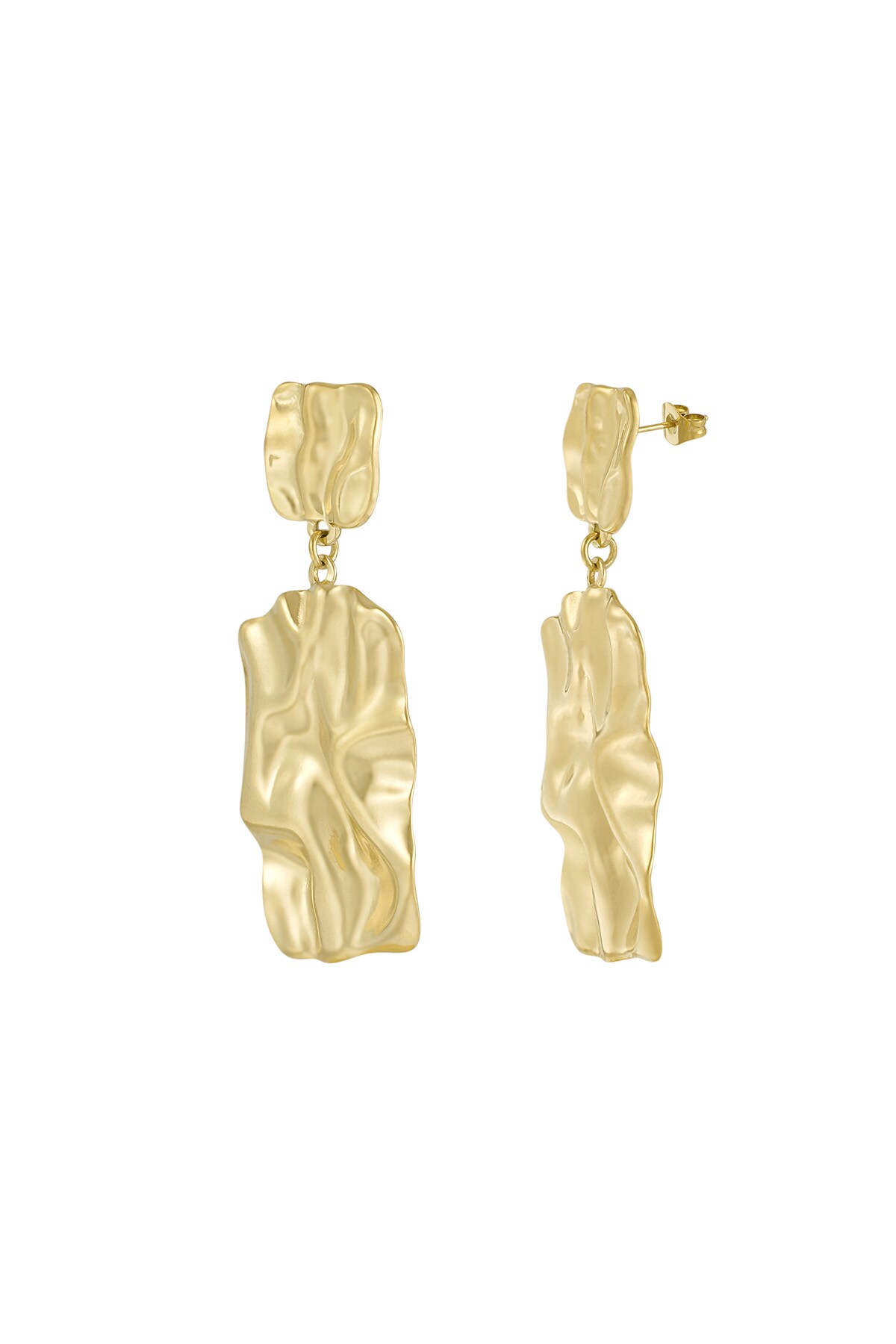 Long statement texture earrings - Gold color 