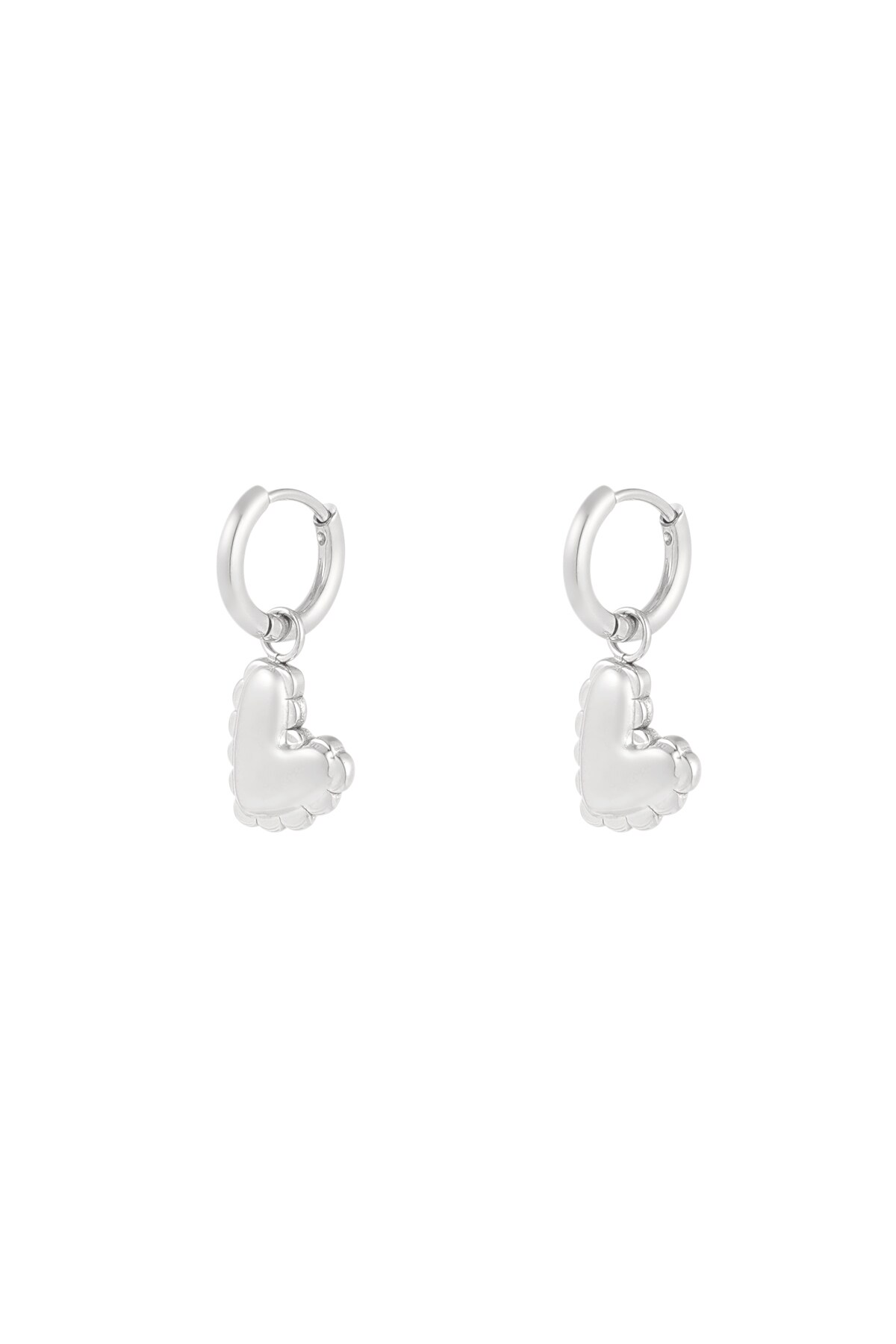 Small hanging heart charm earrings - Silver color h5 