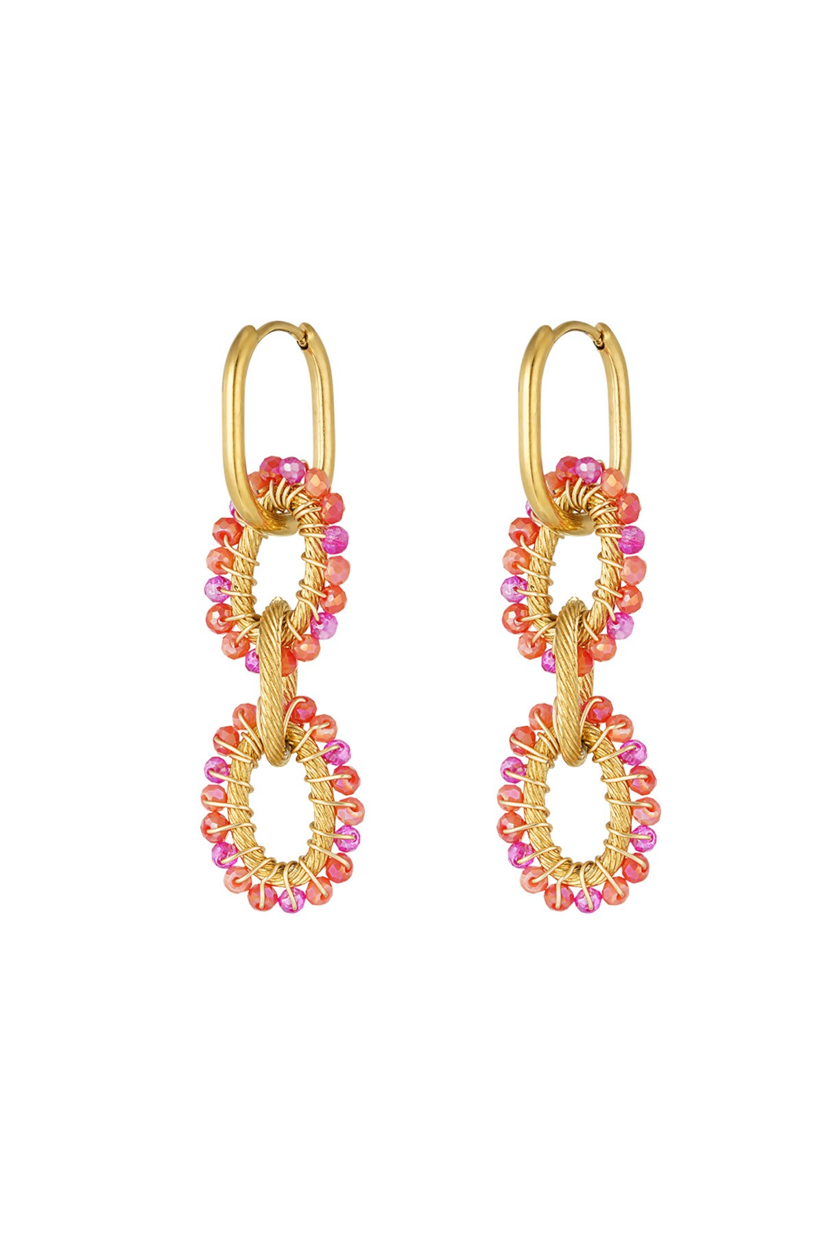 Bead party earrings - orange & pink 