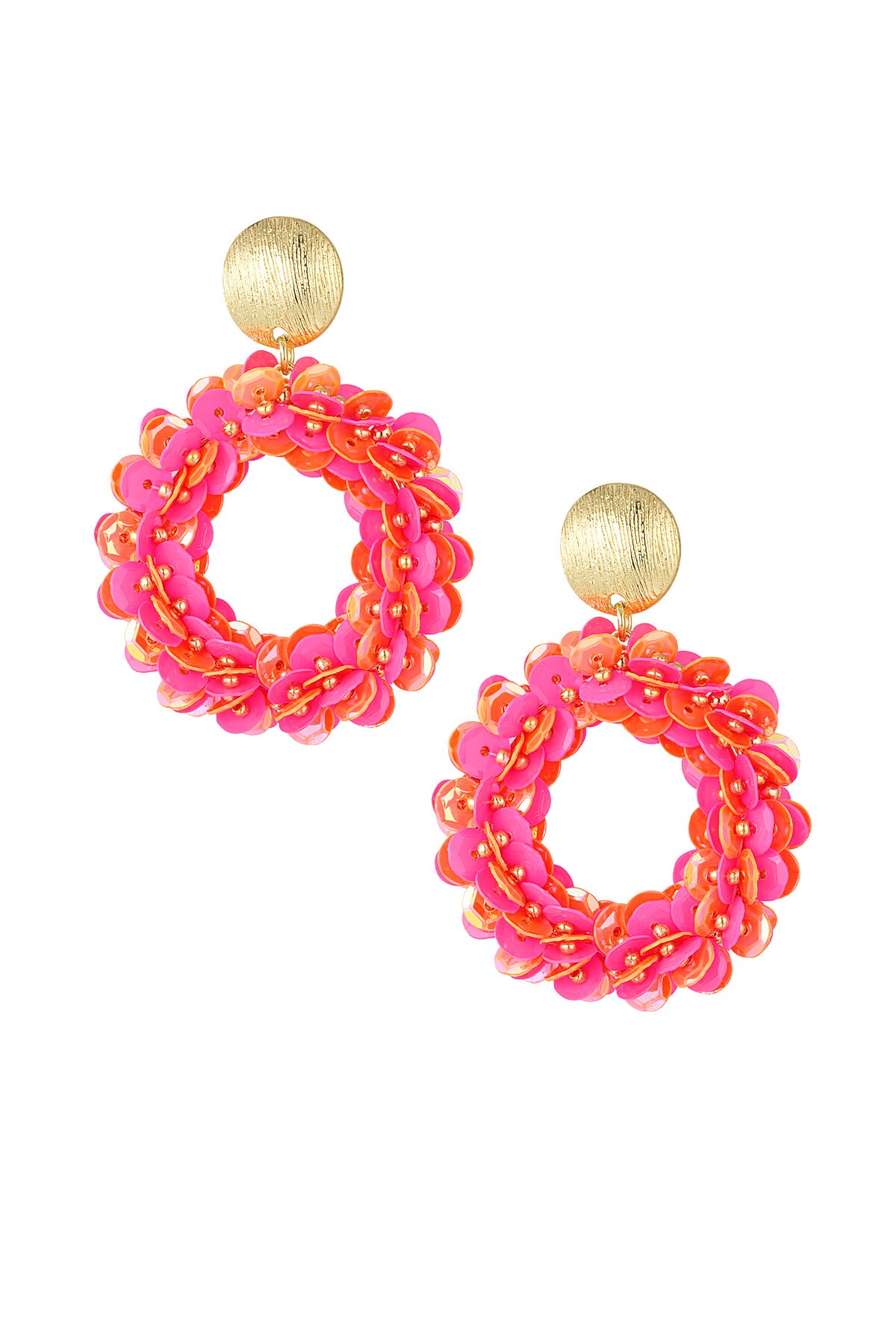 Sequin spark earrings - orange & pink h5 