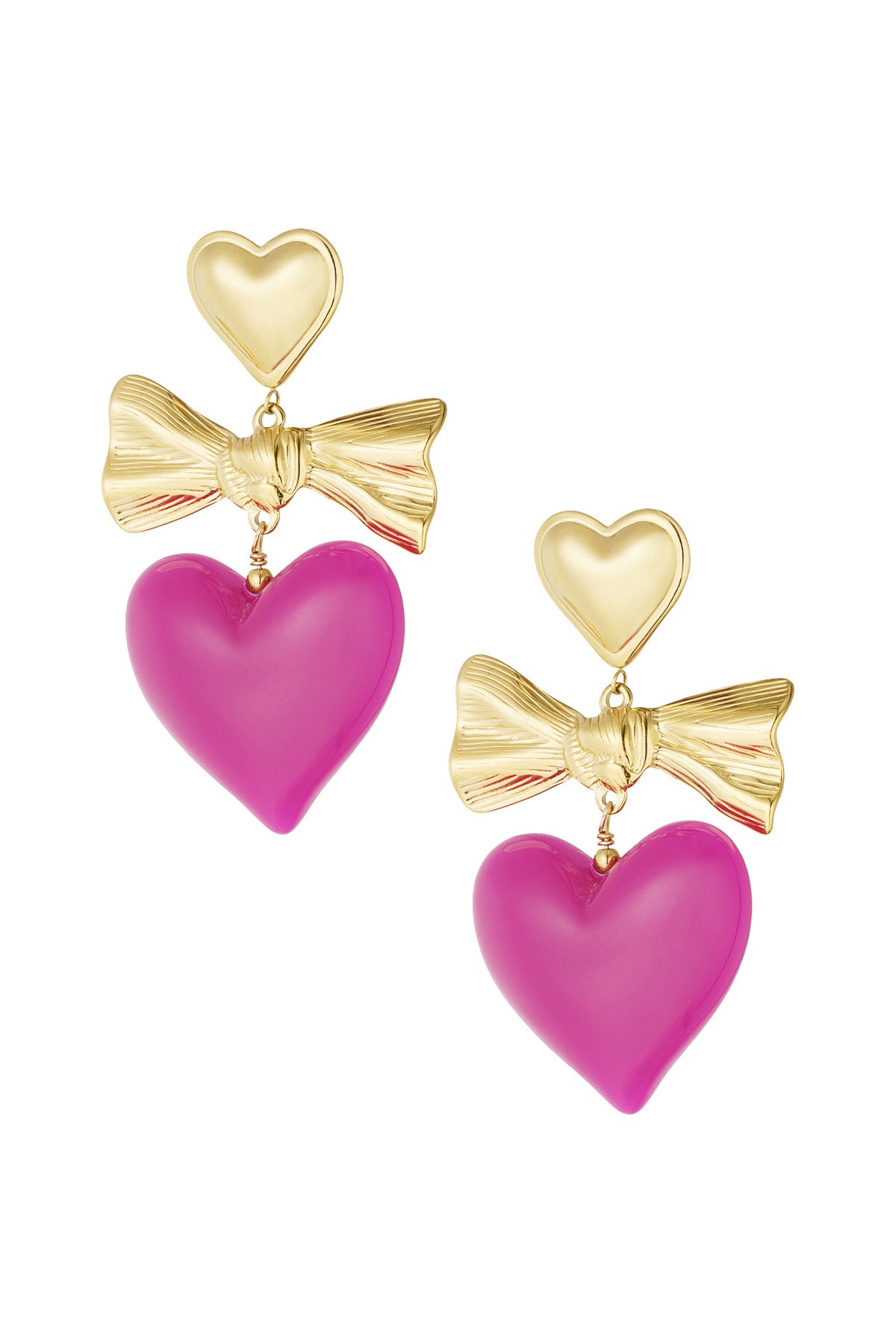 Earrings colored heart and bow - fuchsia h5 