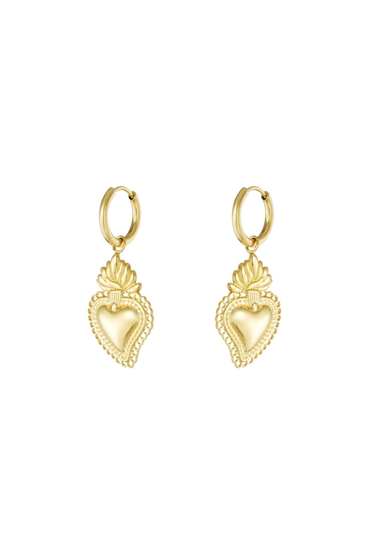 Earrings flaming heart - Gold color h5 