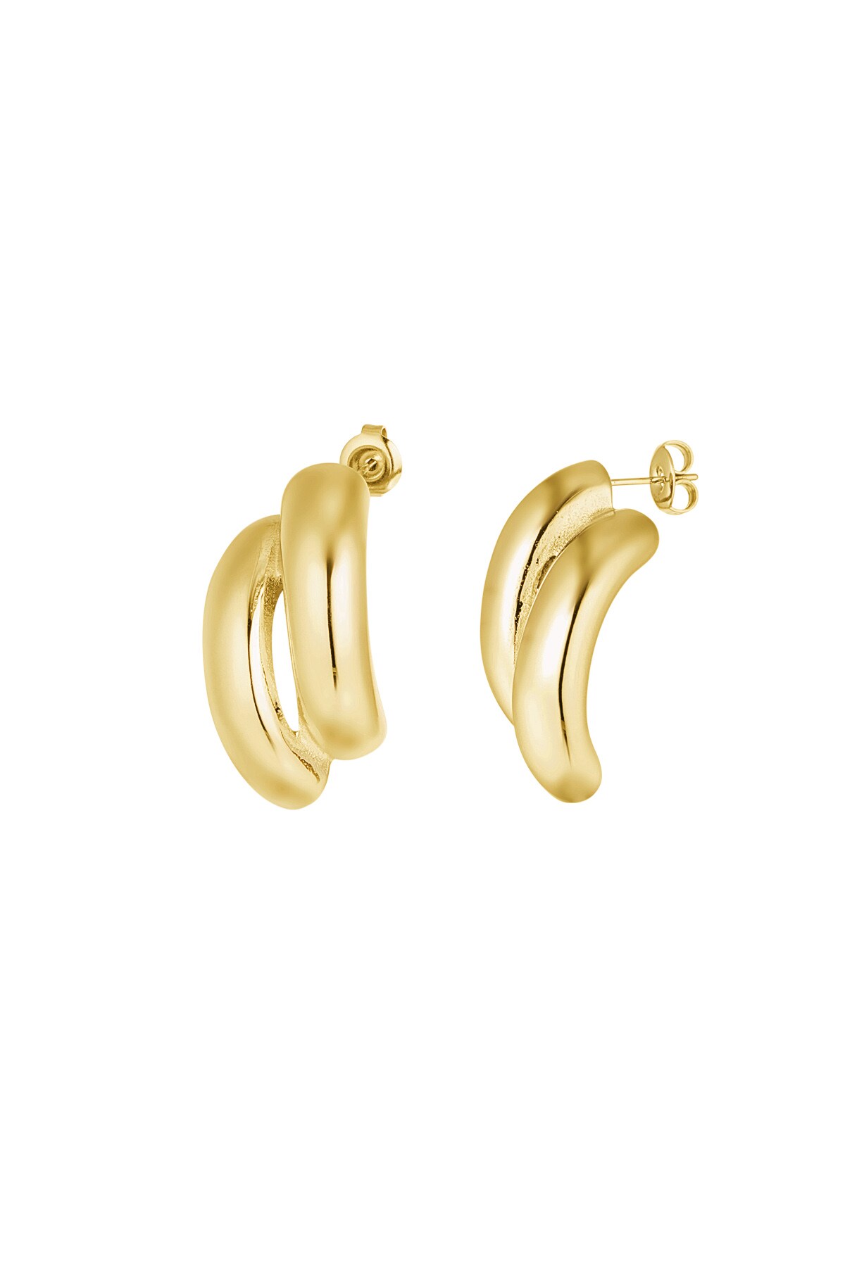 Earrings two stripes - Gold color h5 