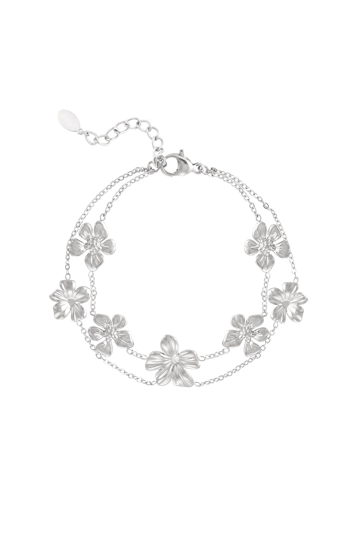 Bracelet double flower power - Silver color h5 