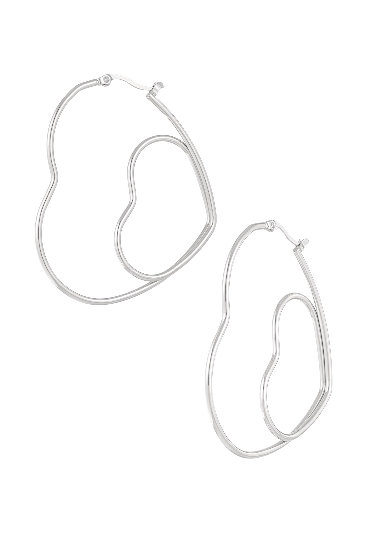 Pair of hearts earrings - Silver color 