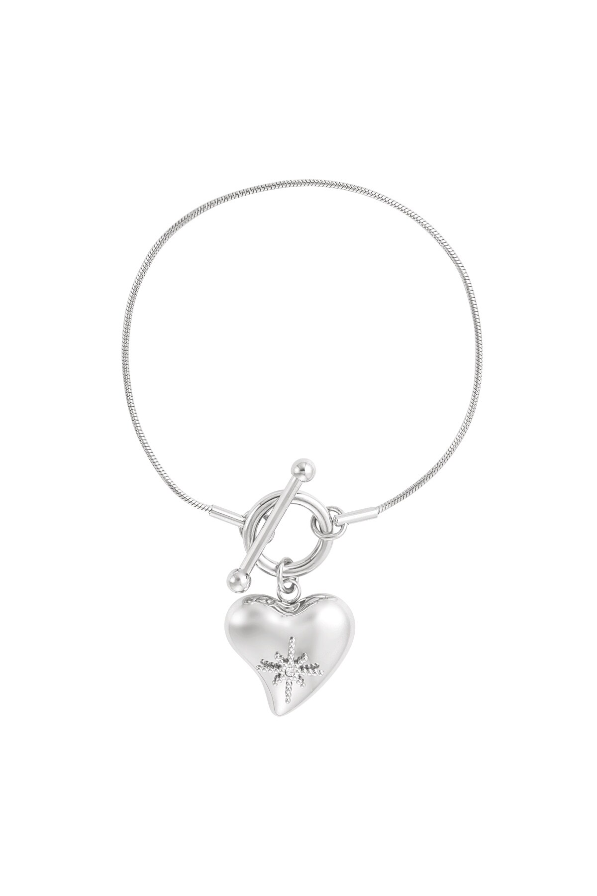 Lock bracelet with big heart pendant - Silver color h5 