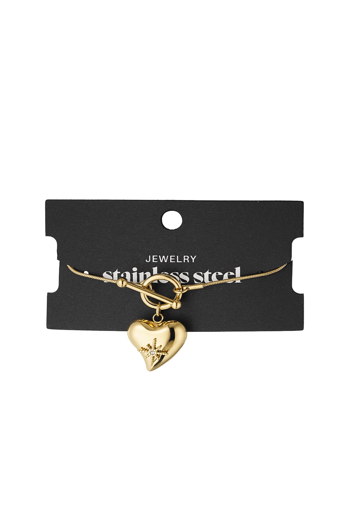 Lock bracelet with big heart pendant - Gold color h5 Picture2