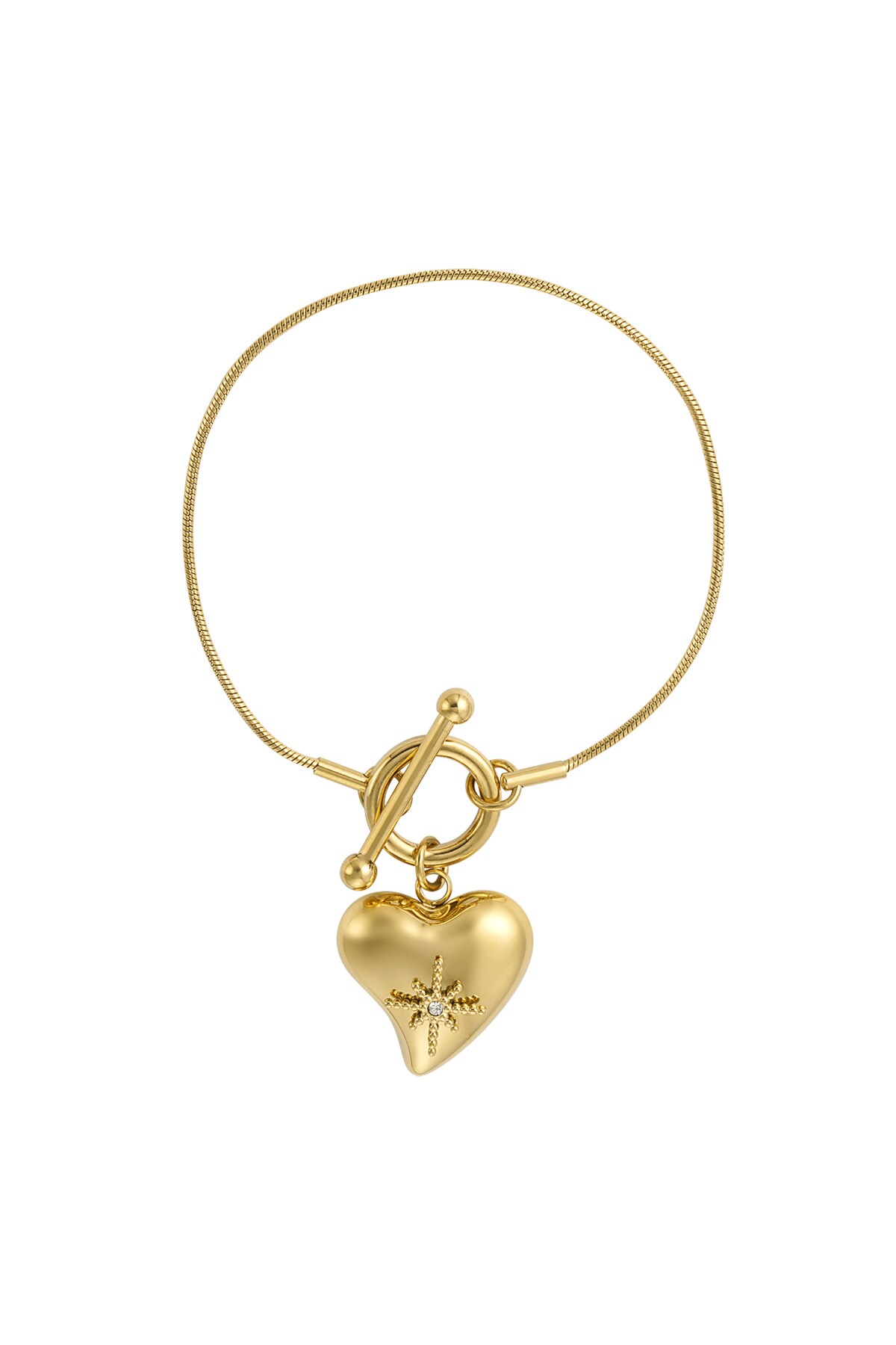 Lock bracelet with big heart pendant - Gold color 