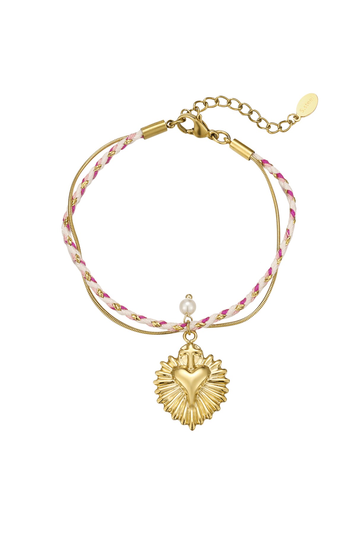 Bracelet à lacets Love - Couleur rose et or h5 