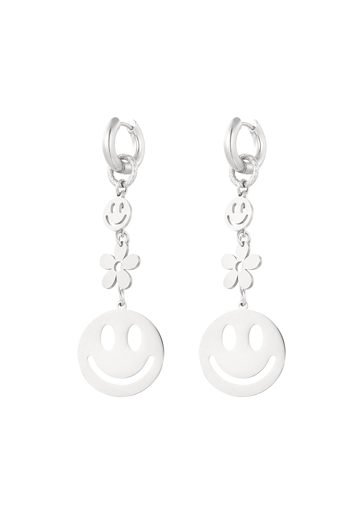 Earrings smiley flower - Silver color h5 