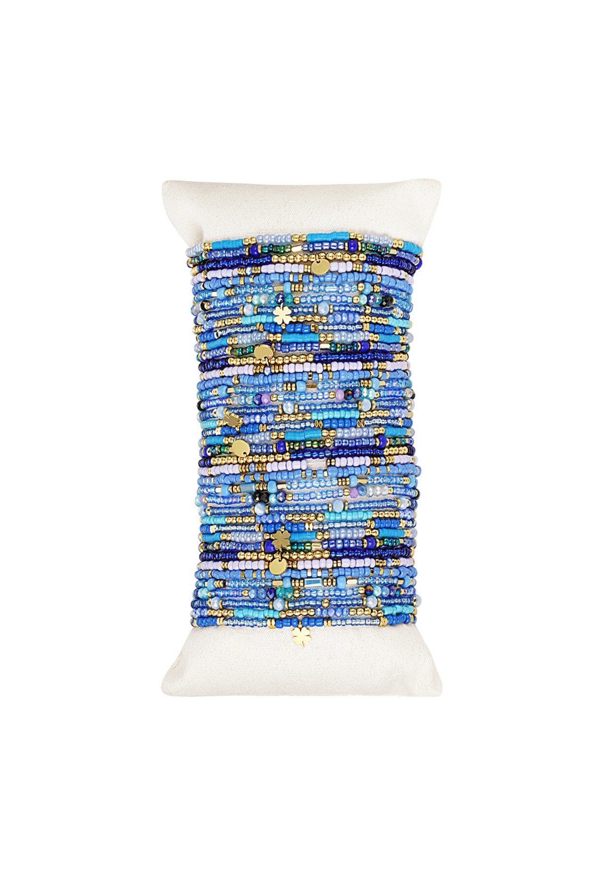 Display with bracelets colorful beads Blue & Gold Stainless Steel 