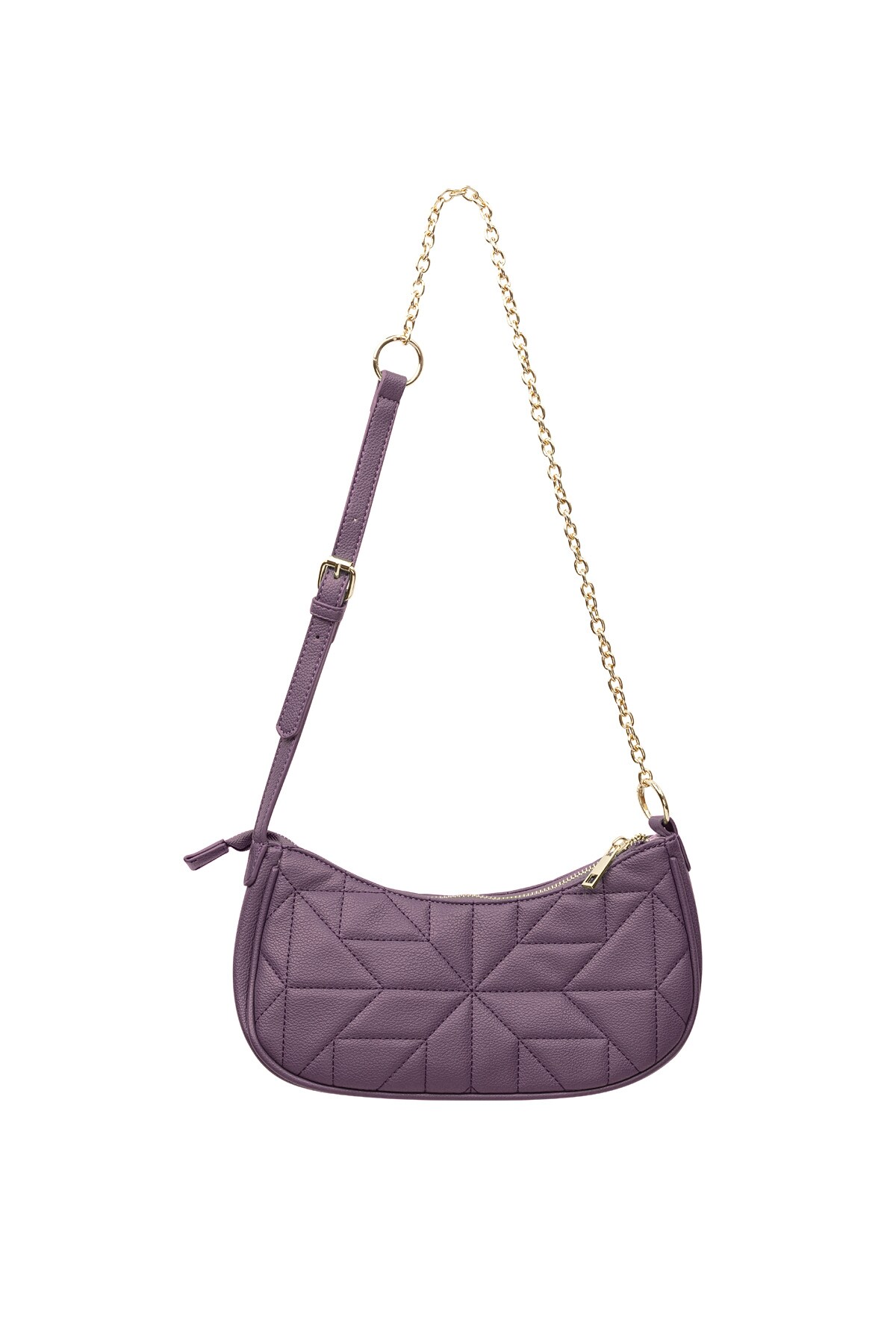 Stitched Shoulder Bag Gold Hardware - Purple h5 