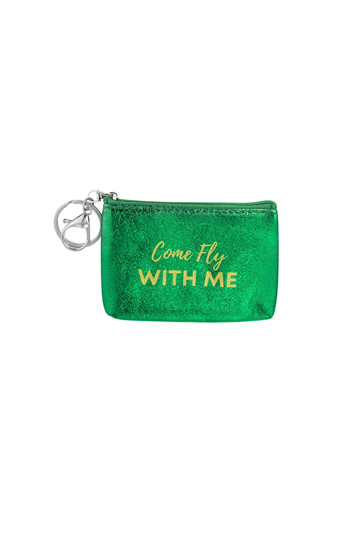 Keychain wallet metallic come fly with me - green h5 