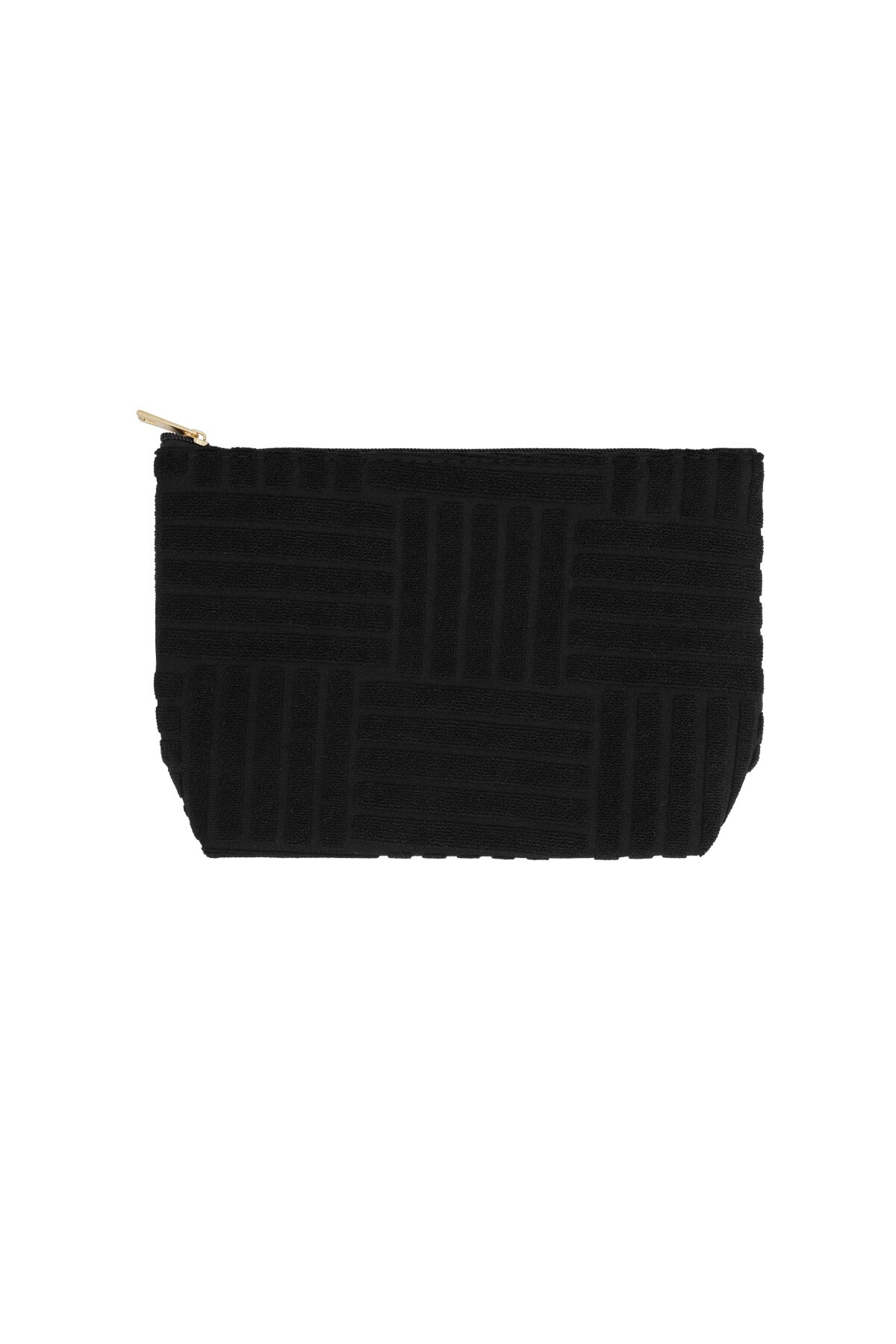 Lightweight Jacquard Travel Makeup Bag - Black 