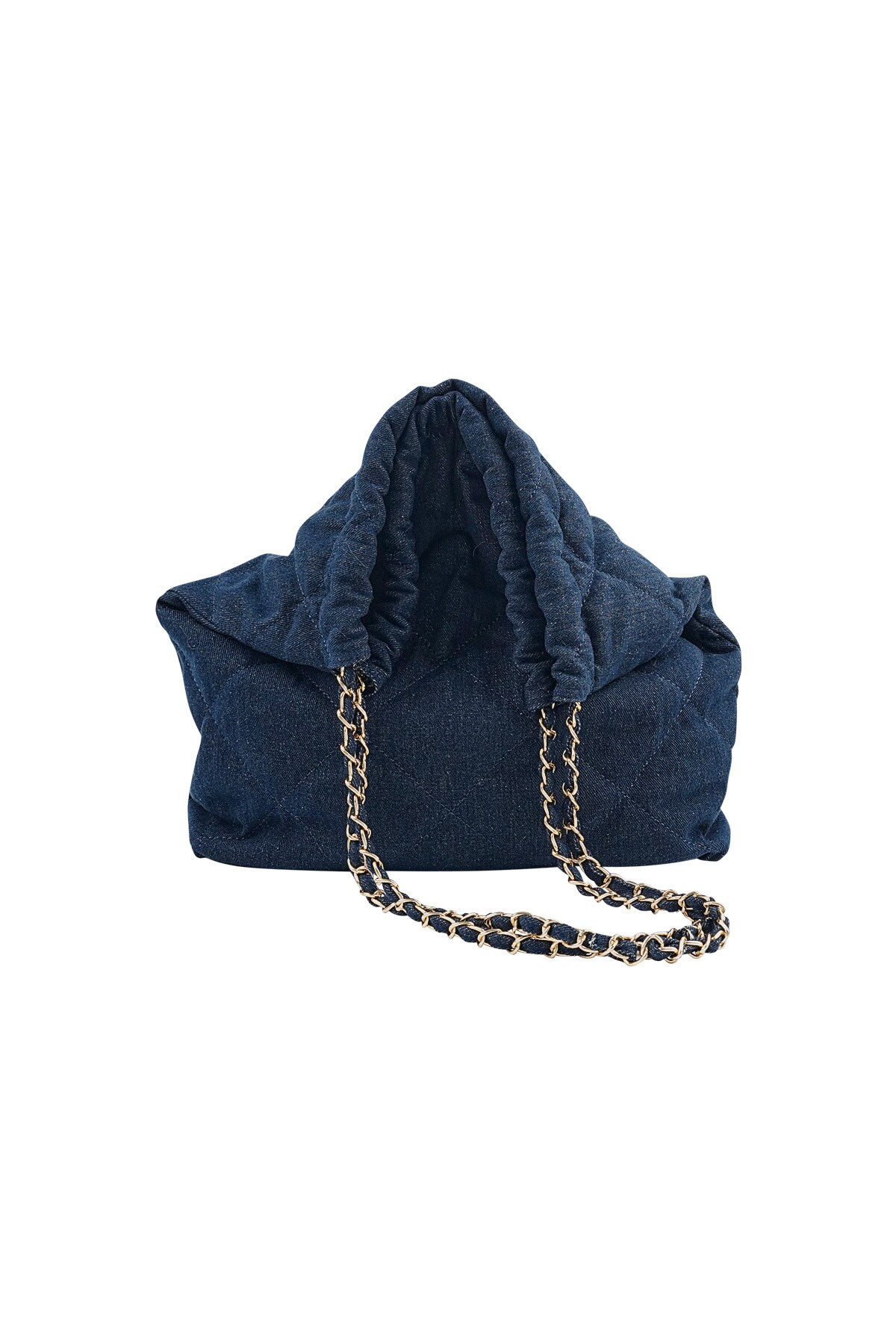 Denim bag with stitched motif and chain - dark blue h5 Picture9