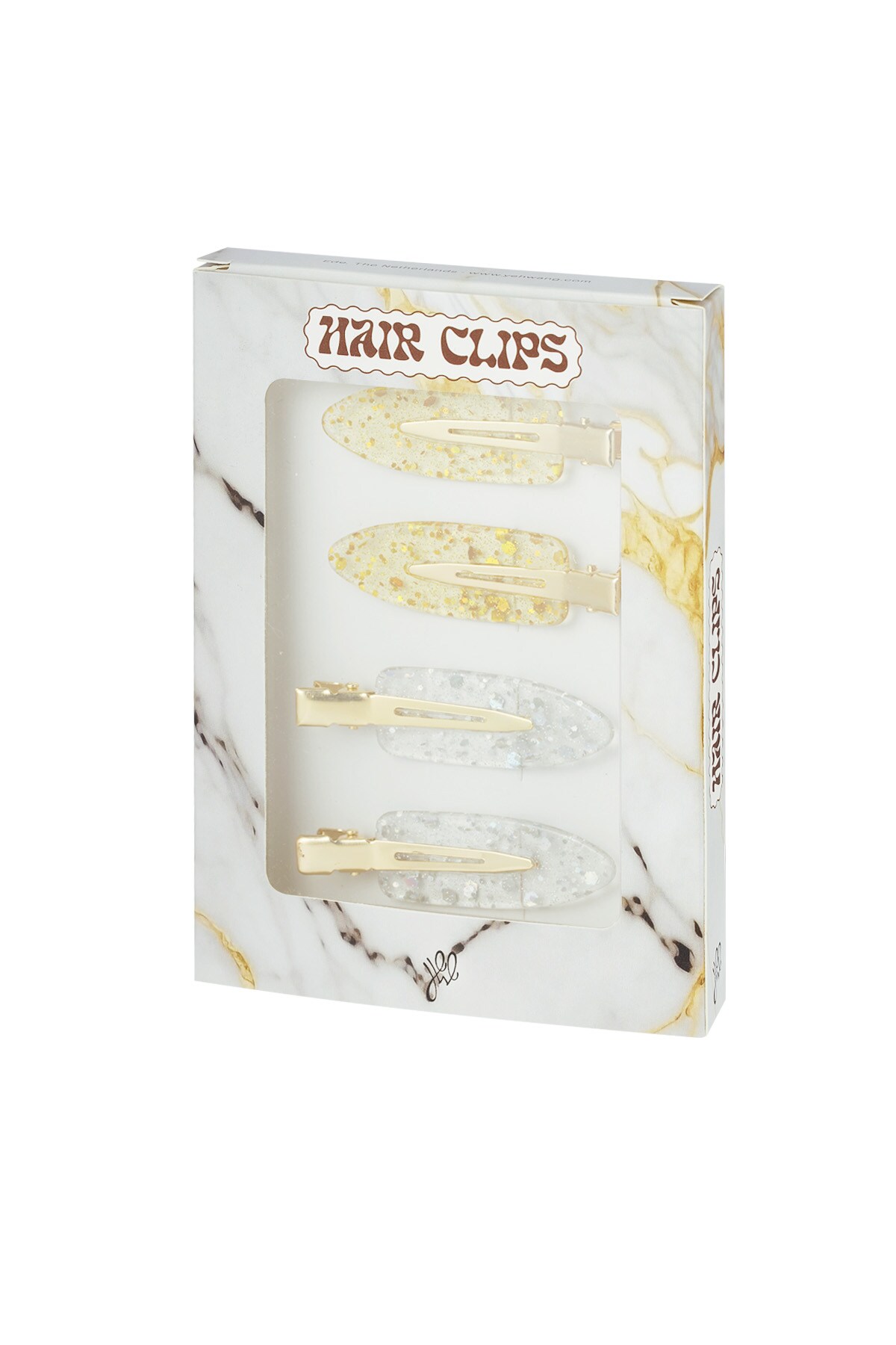 Hair clip box marble - gold silver 