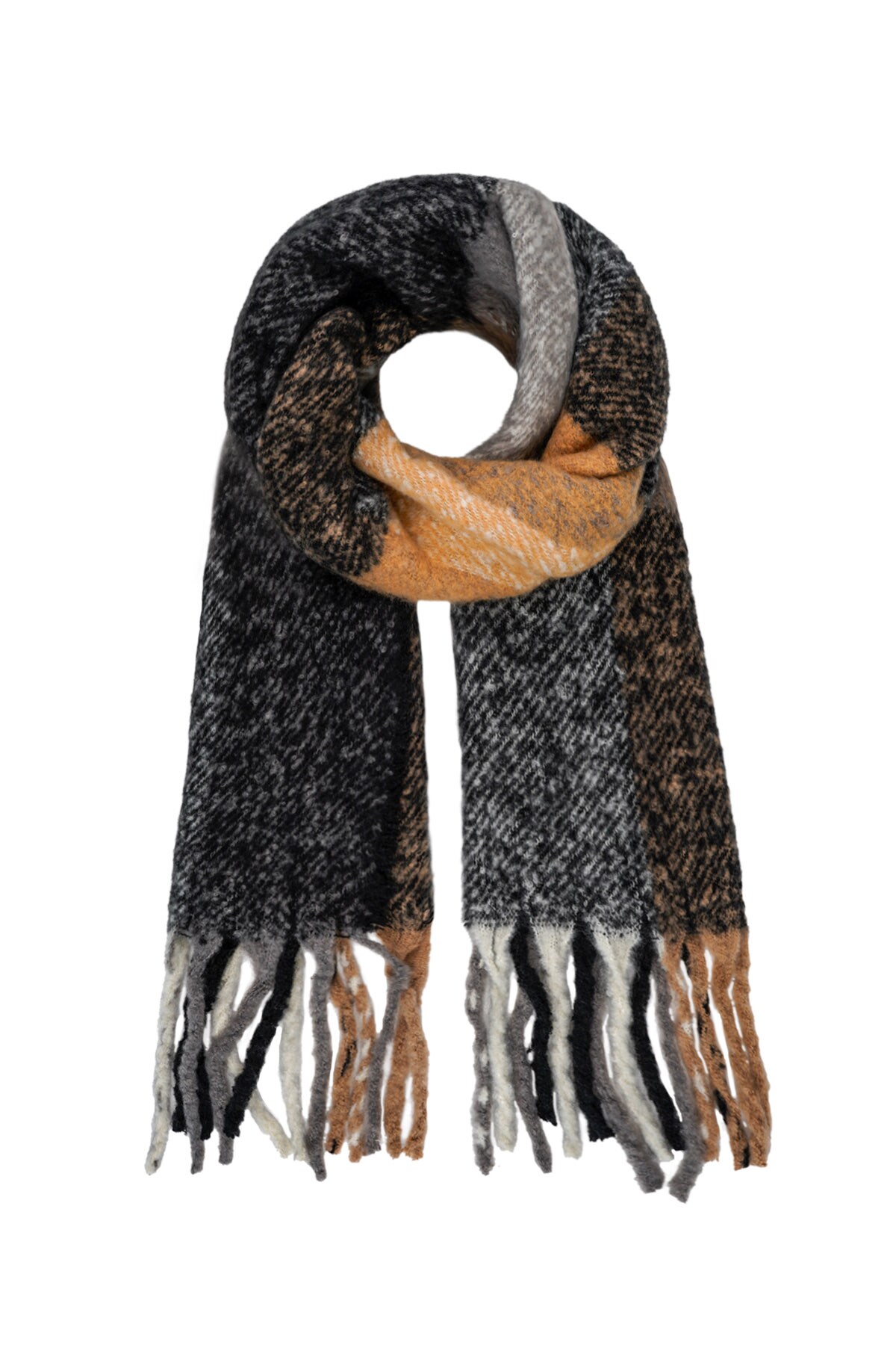 Winter scarf mixed black brown white h5 