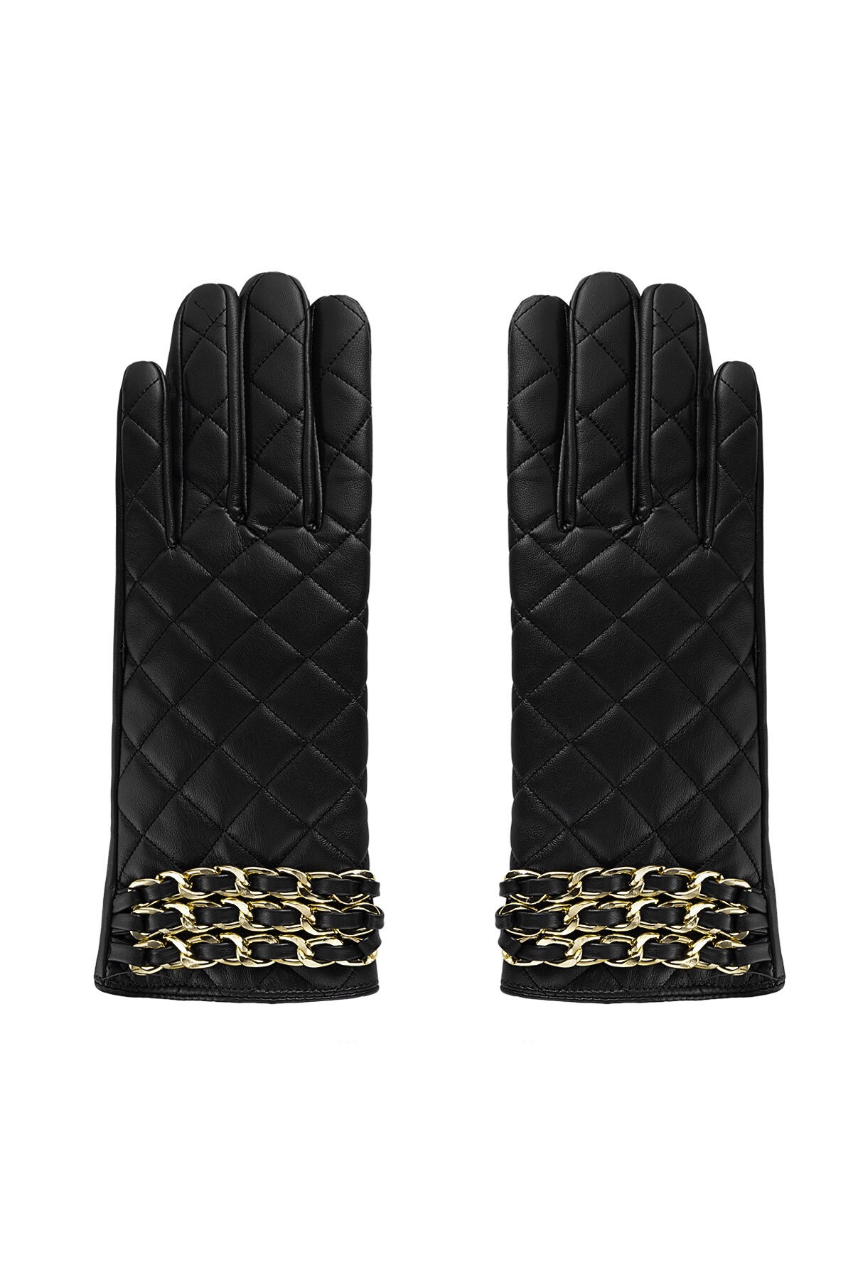 Gloves checked with chain - black 