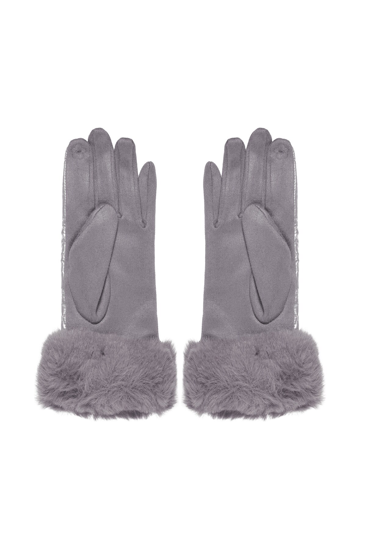 Gloves stitching with faux fur - Silver color h5 Picture2