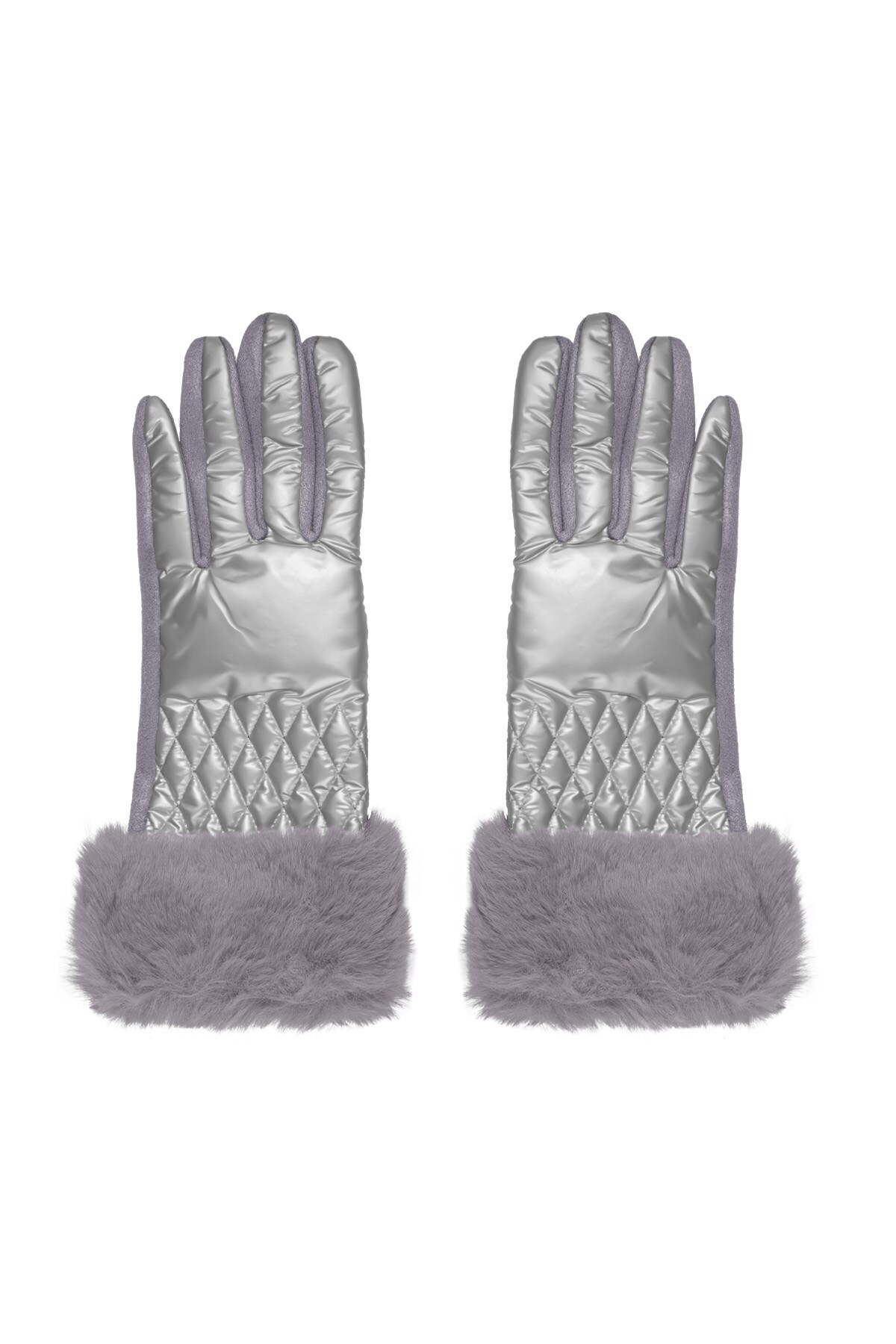 Gloves stitching with faux fur - Silver color h5 