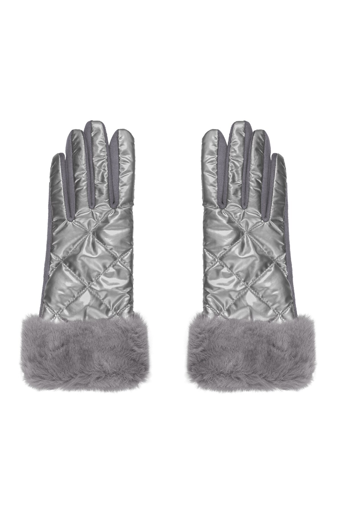 Gloves stitched with faux fur - Silver color h5 