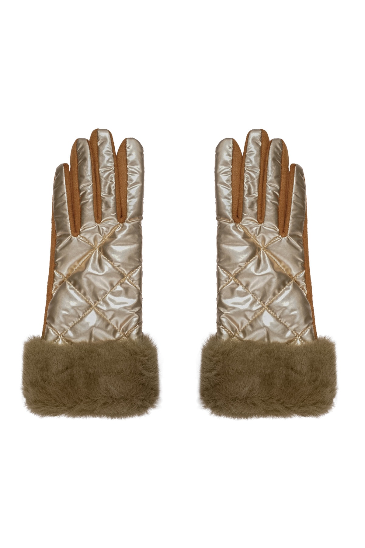 Gloves metallic with faux fur - brown 