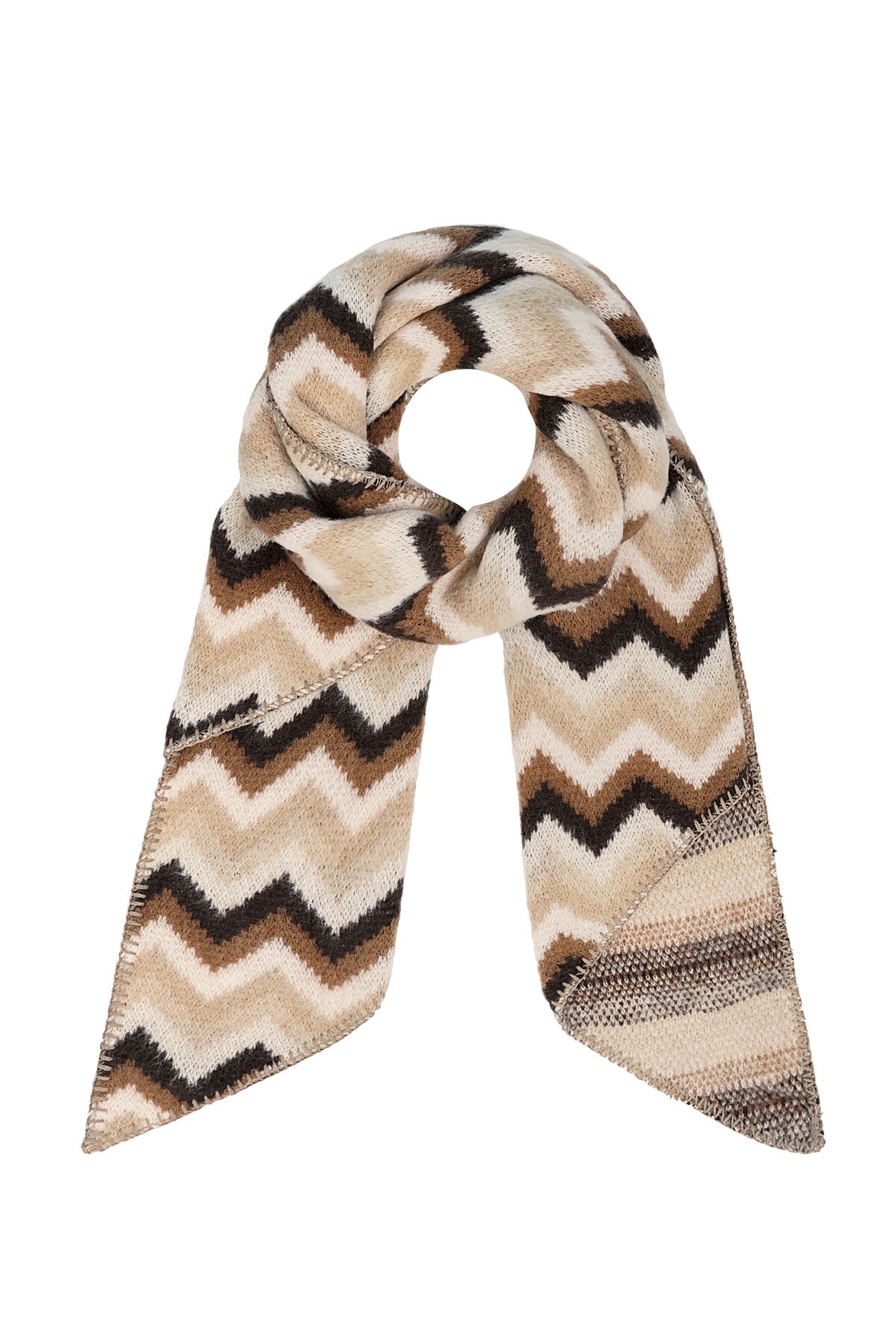 Scarf with zigzag print - black beige h5 