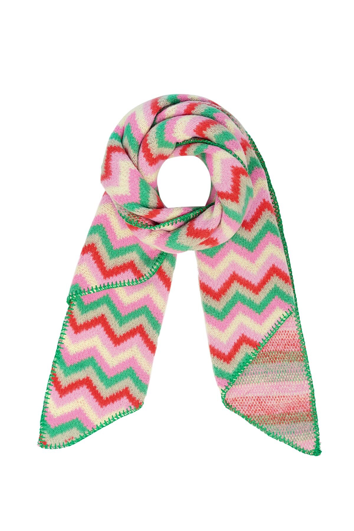 Scarf with zigzag print - green pink h5 