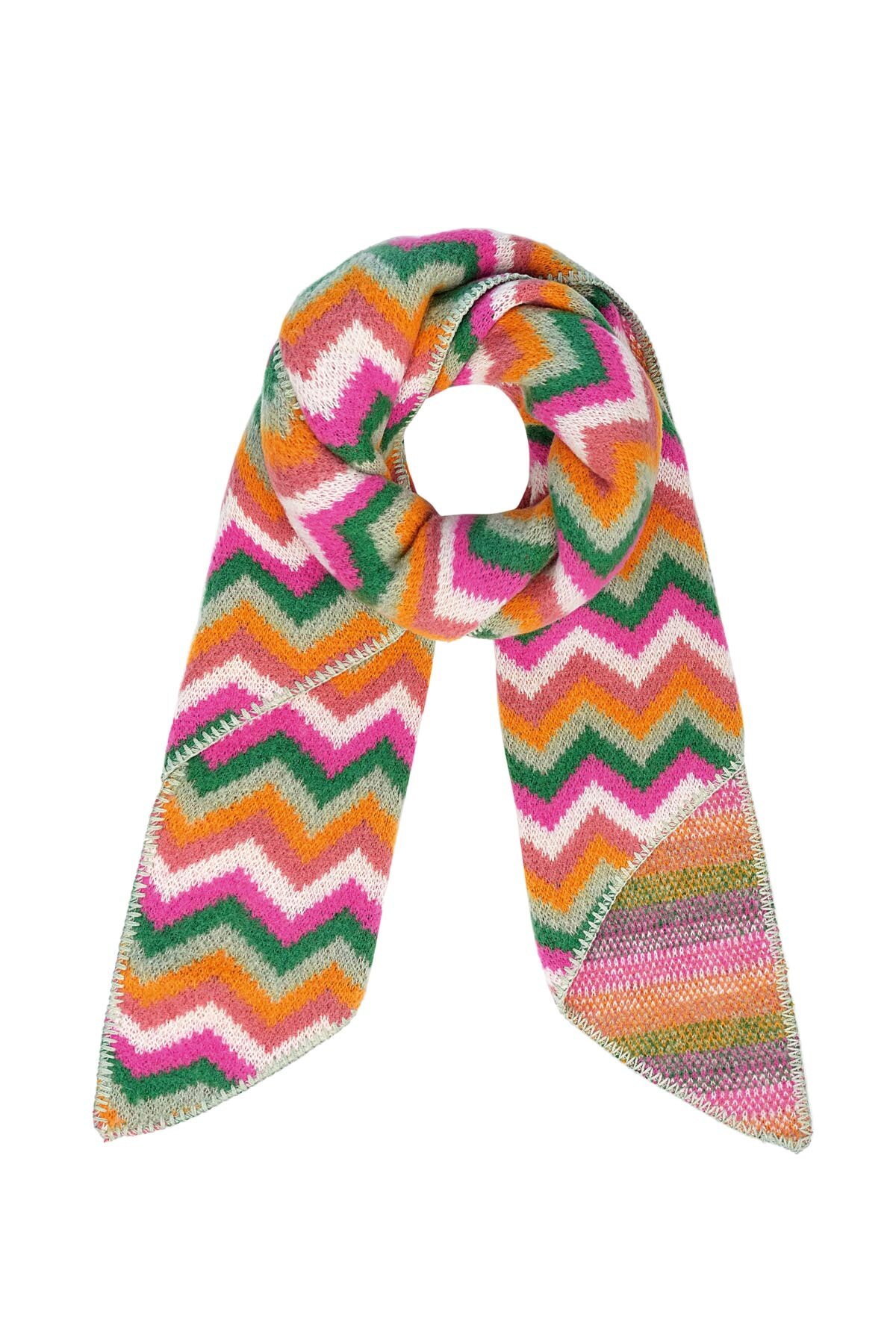 Scarf with zigzag print - green orange h5 