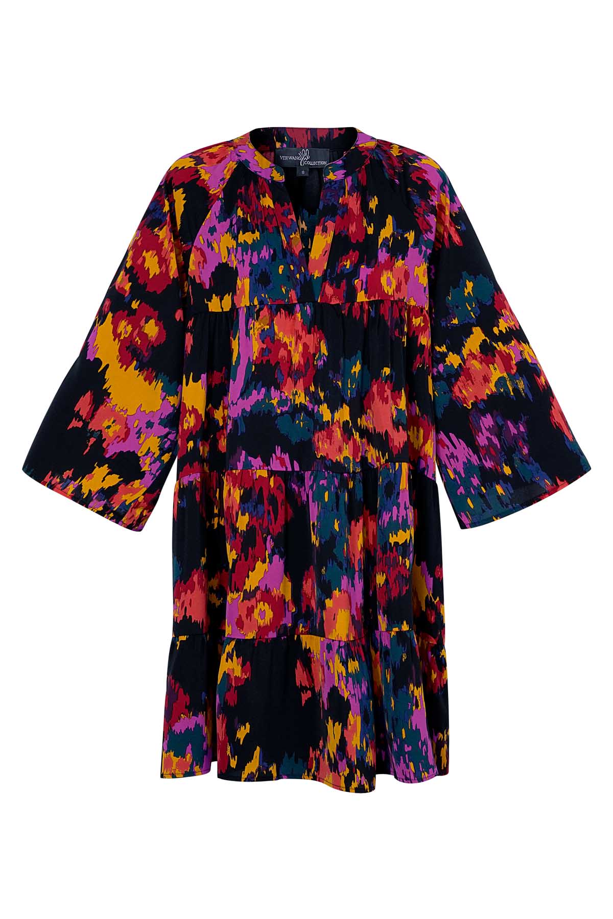 Dress three-quarter sleeves floral print black multi 