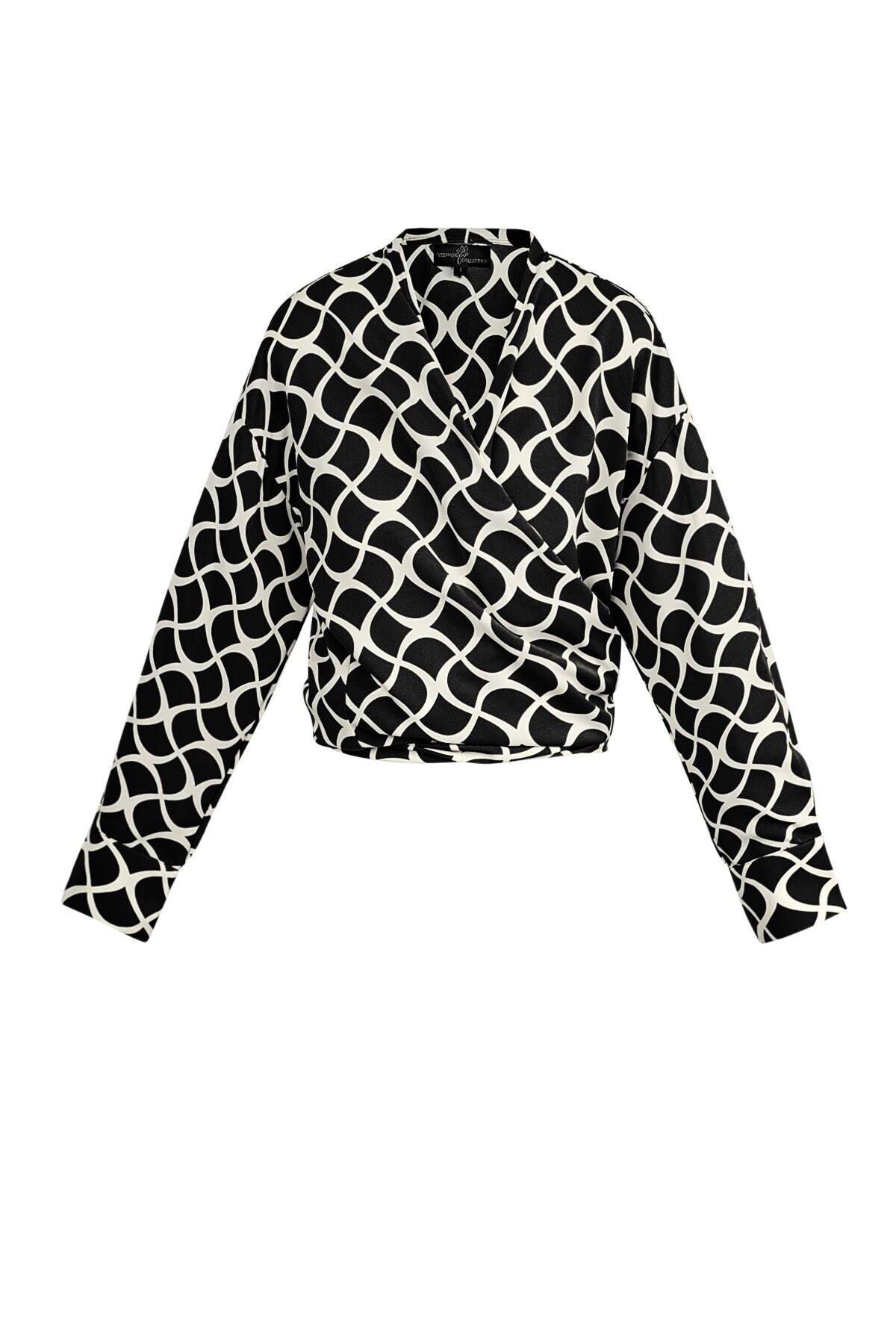 Wrap blouse aesthetic print - black 