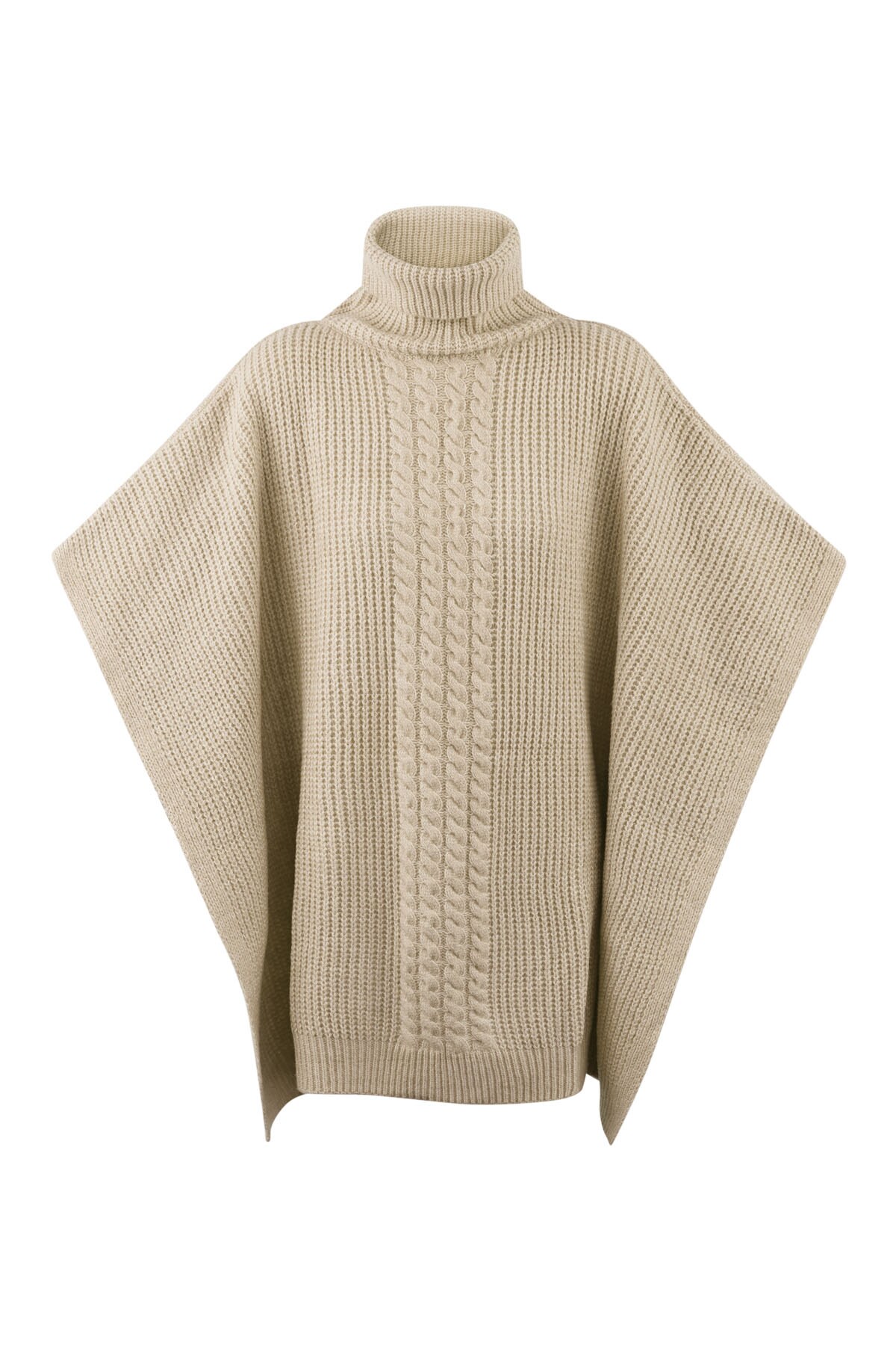 Einfach gestrickter Poncho – Beige h5 