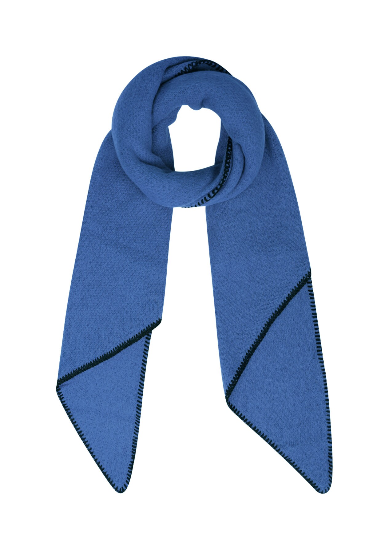 Winter scarf single-colored with black stitching - cobalt 