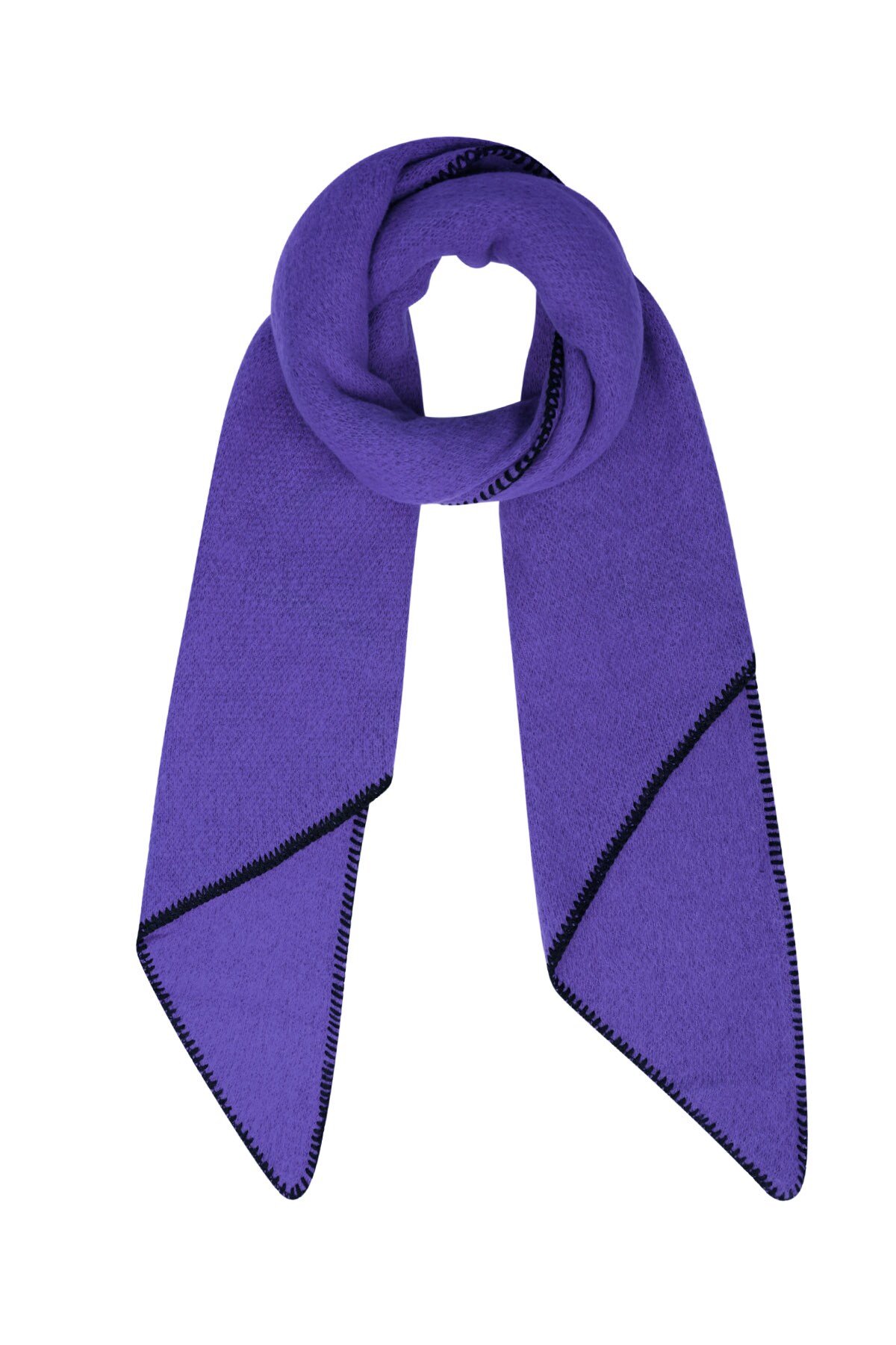 Single-colored winter scarf with black stitching - purple 