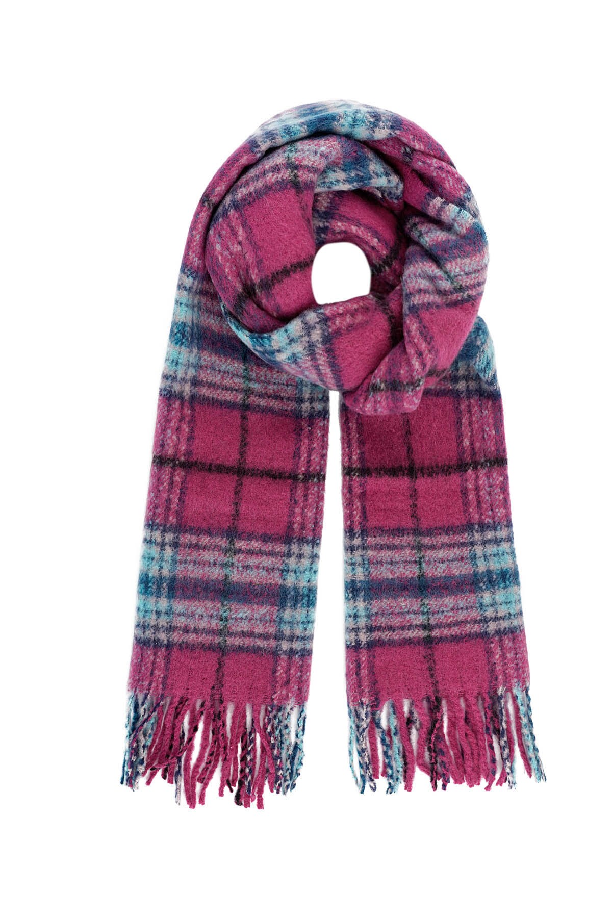 Winter scarf large checked print - fuchsia 