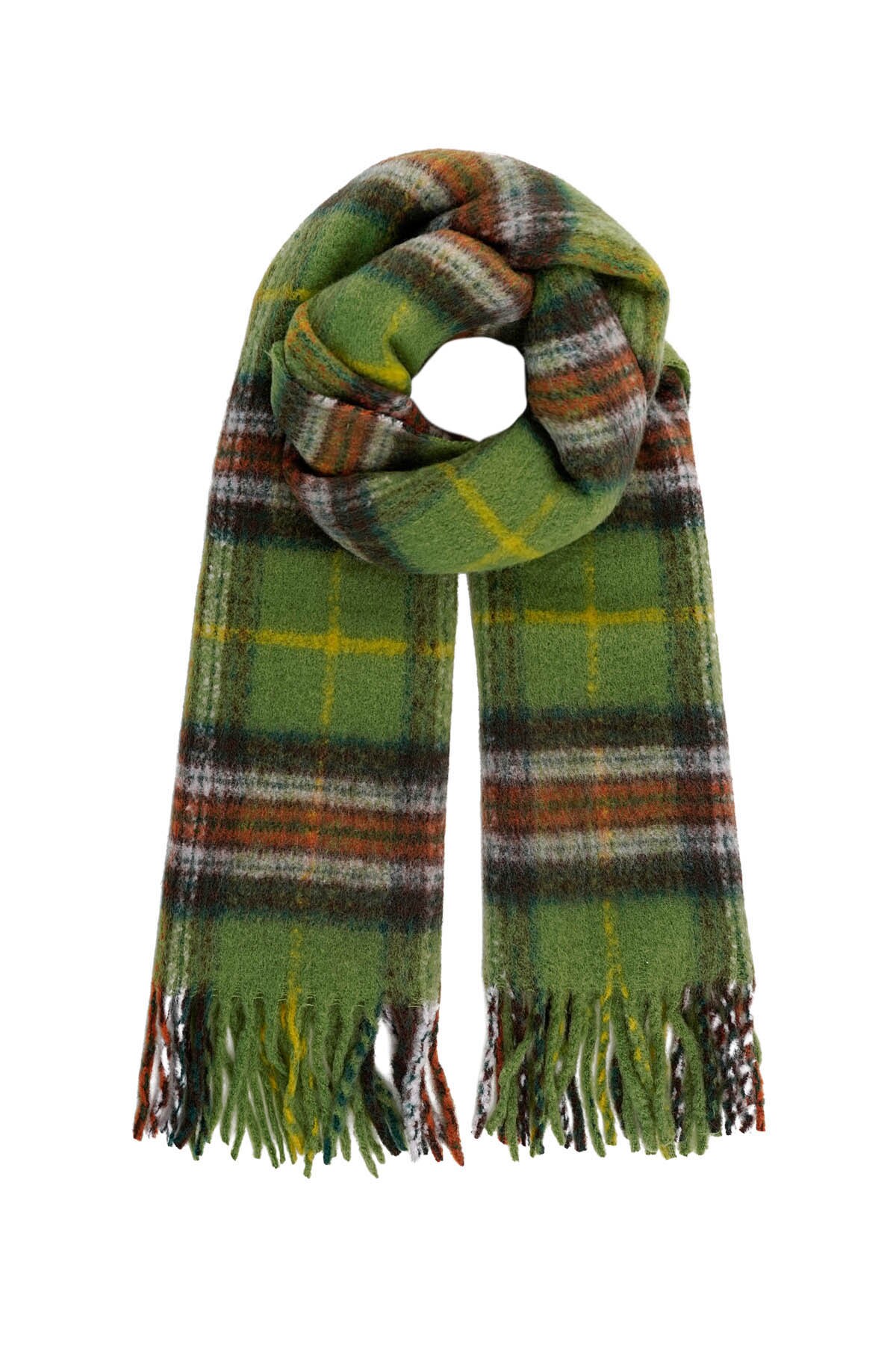 Winter scarf large checked print - green 