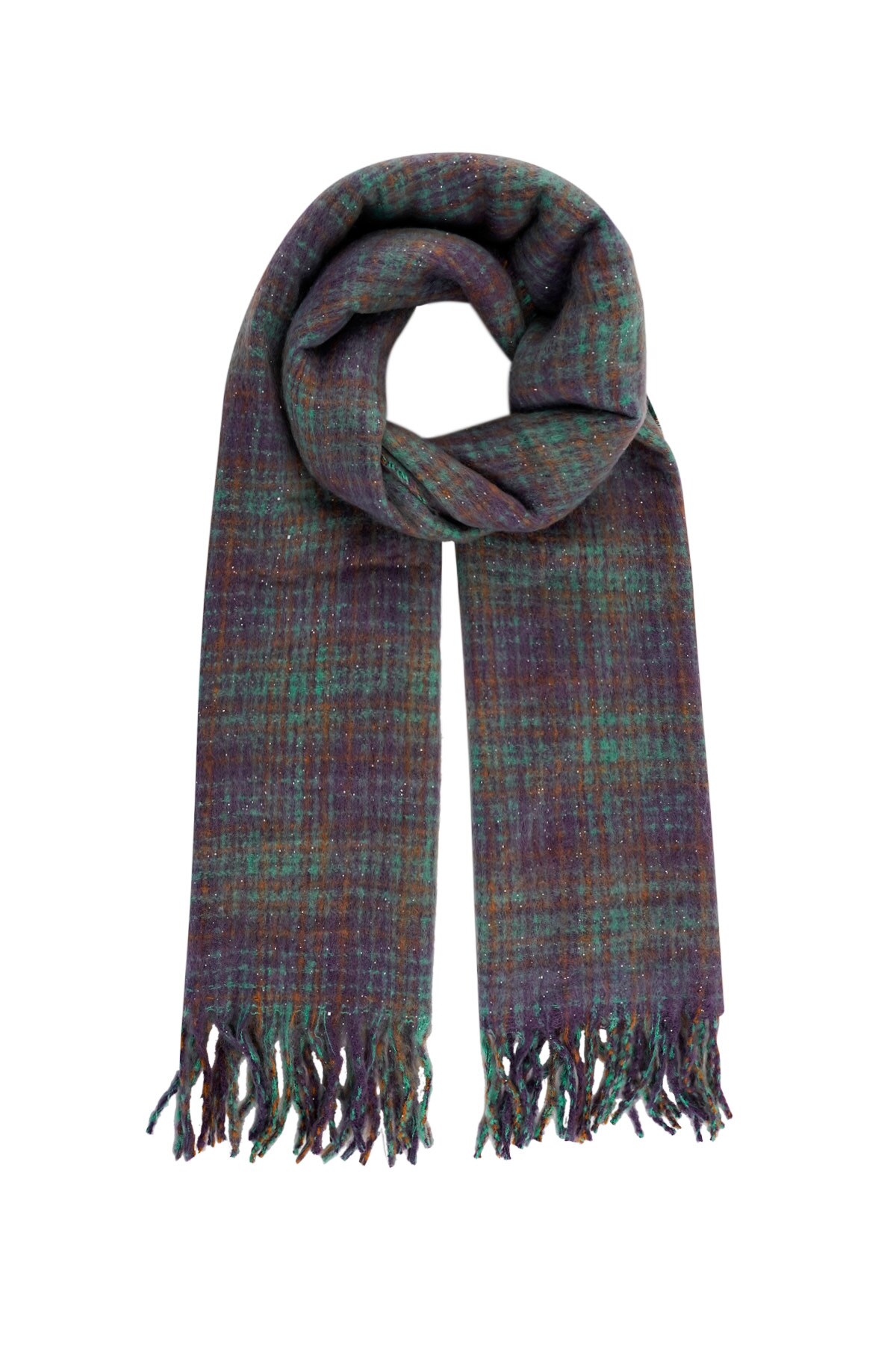 Checked warm winter scarf - green purple h5 