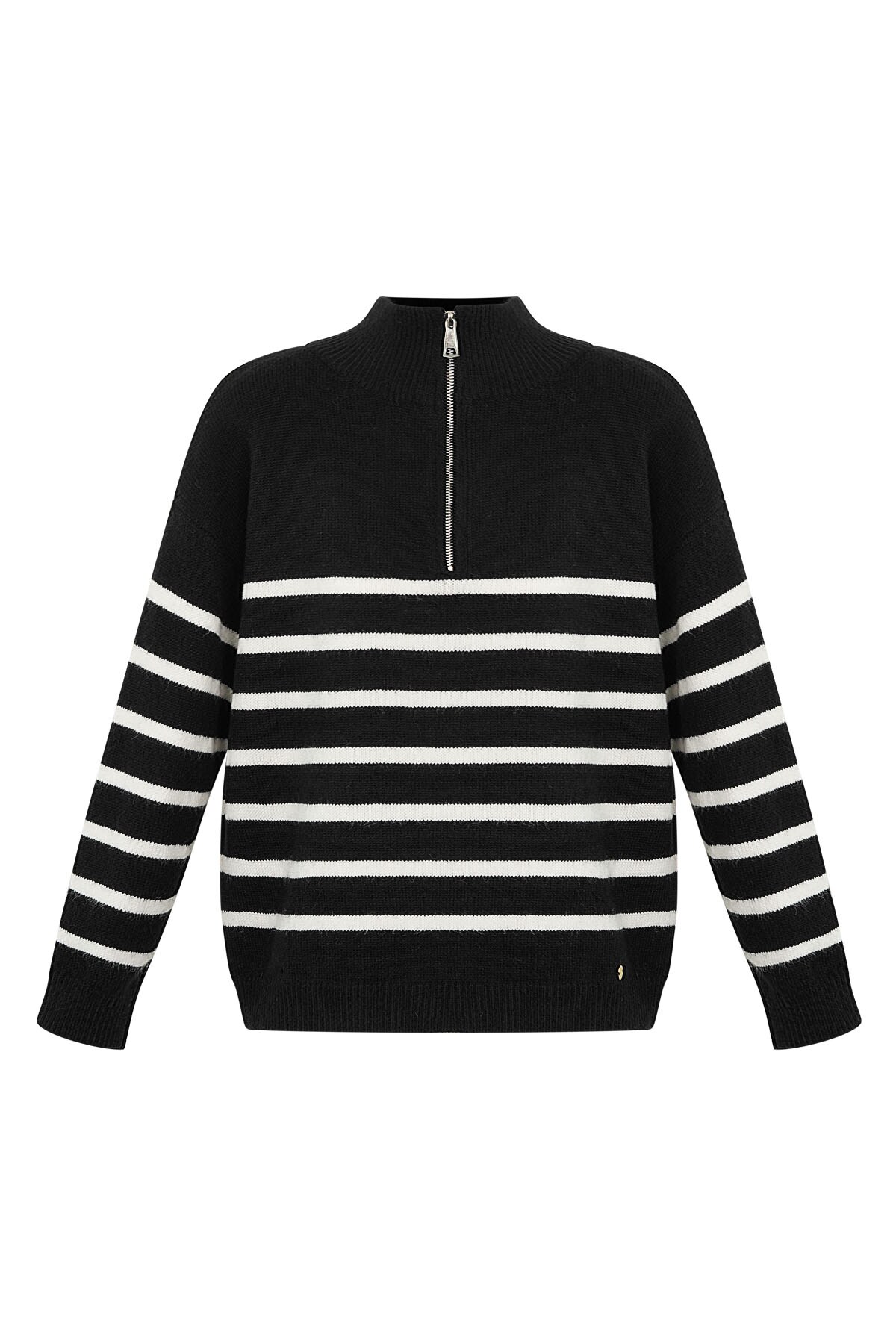 Knitted sweater stripes with zipper - beige black - LXL 