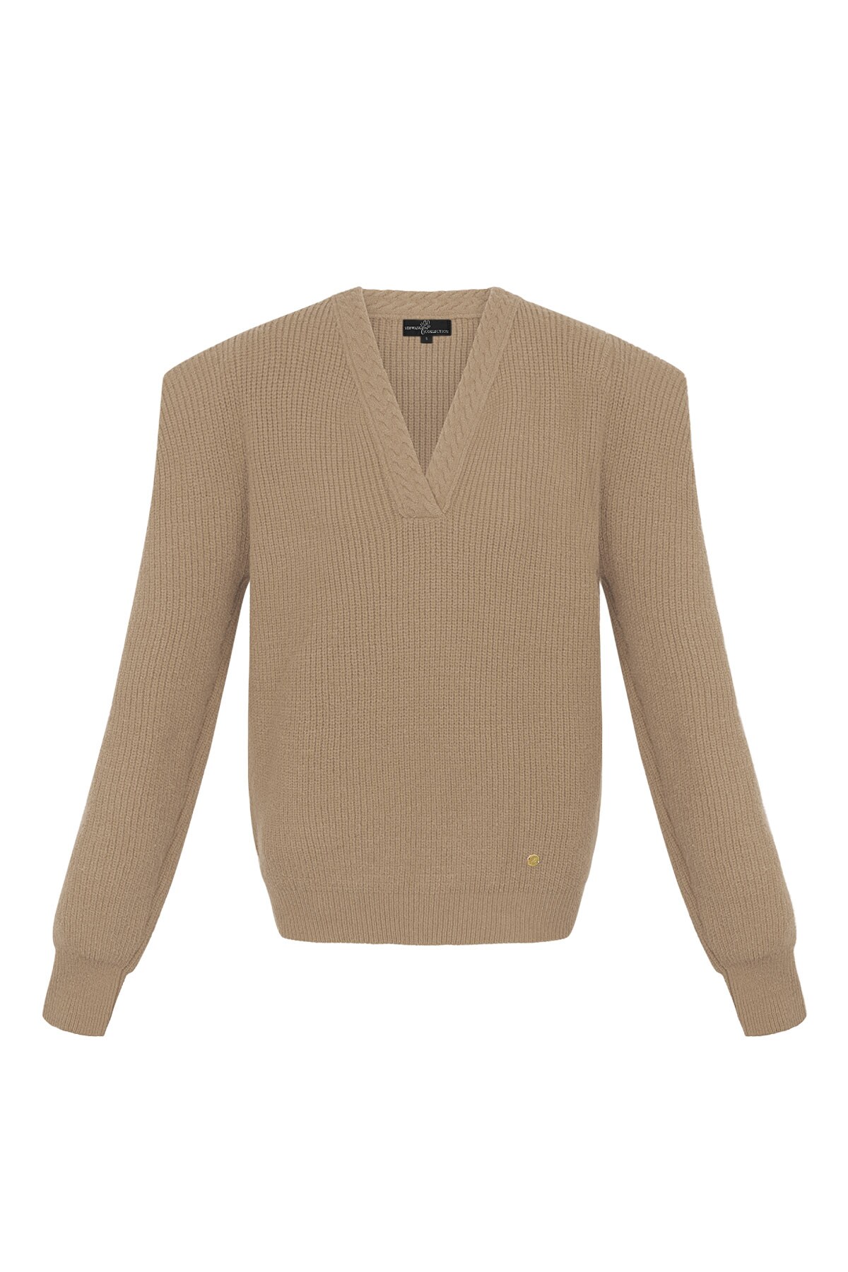 Knitted sweater v-neck - beige h5 